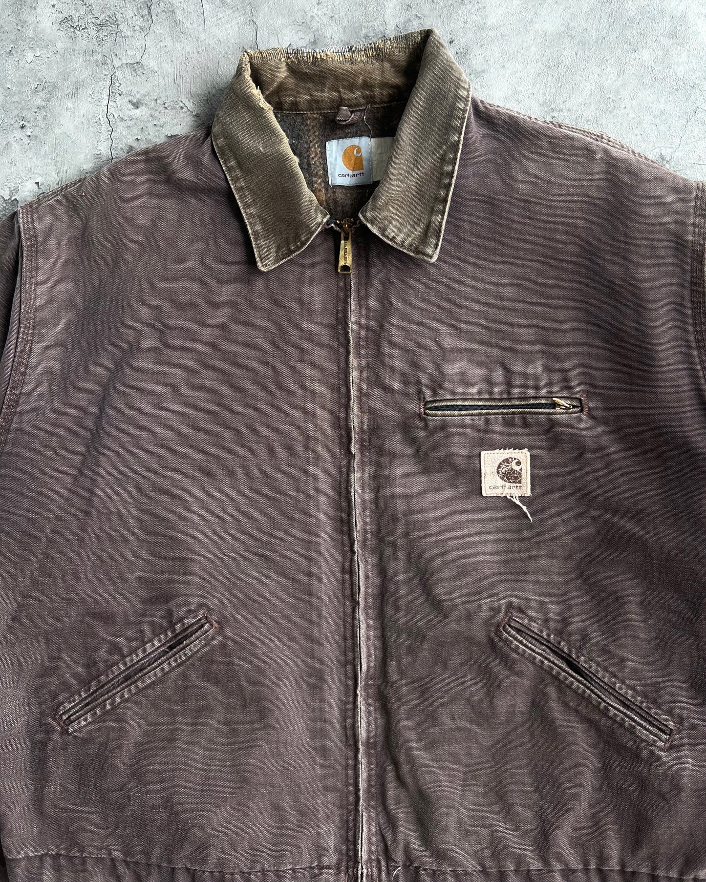1980S BROWN/MAROON CARHARTT DETROIT WORK JACKET (XXL)