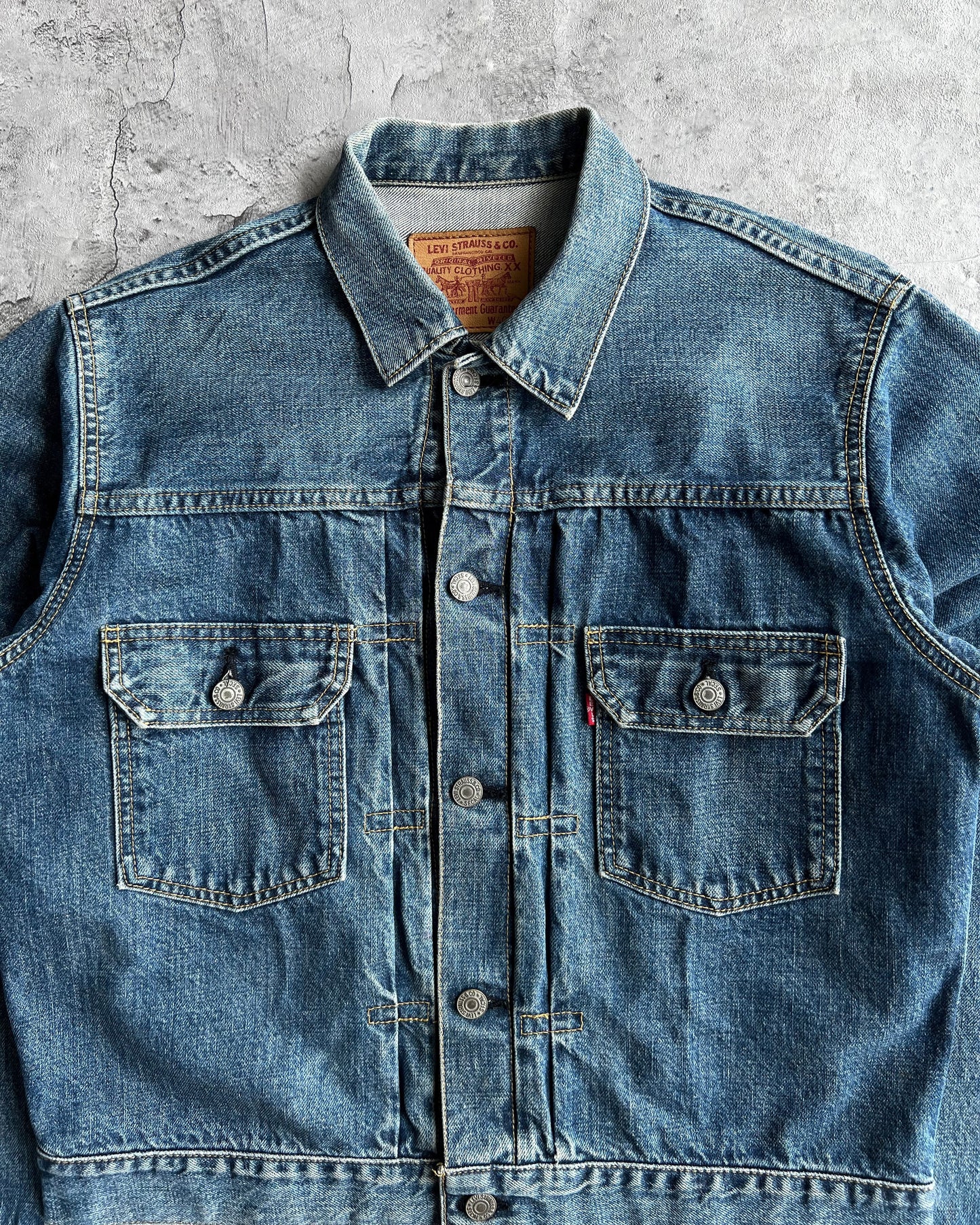 1990S FADED WASHED BIG E LEVI'S TYPE II SELVEDGE DENIM JACKET (S-L)