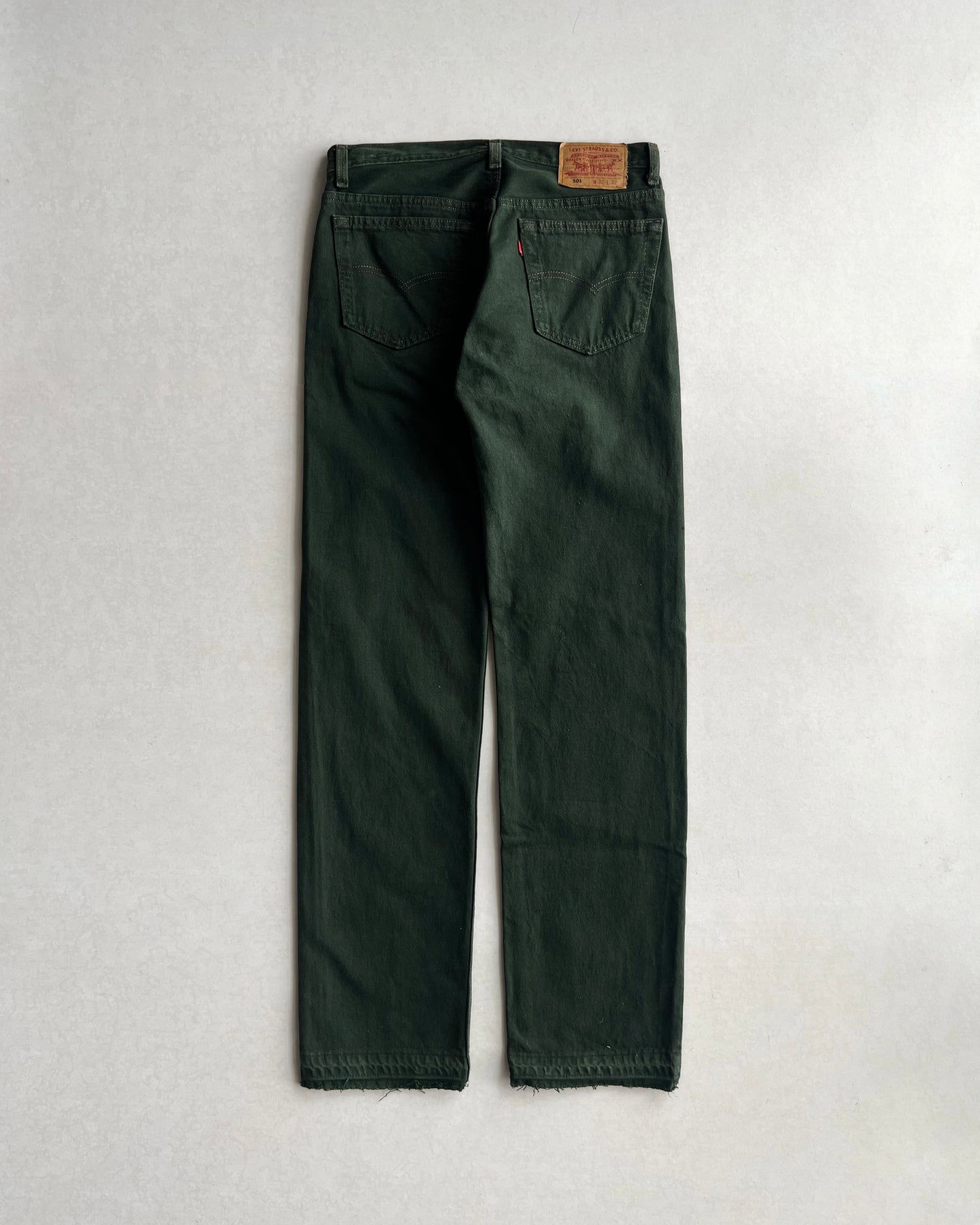 1990S DARK GREEN LEVI'S 501 RELEASE HEM JEANS (32X32)