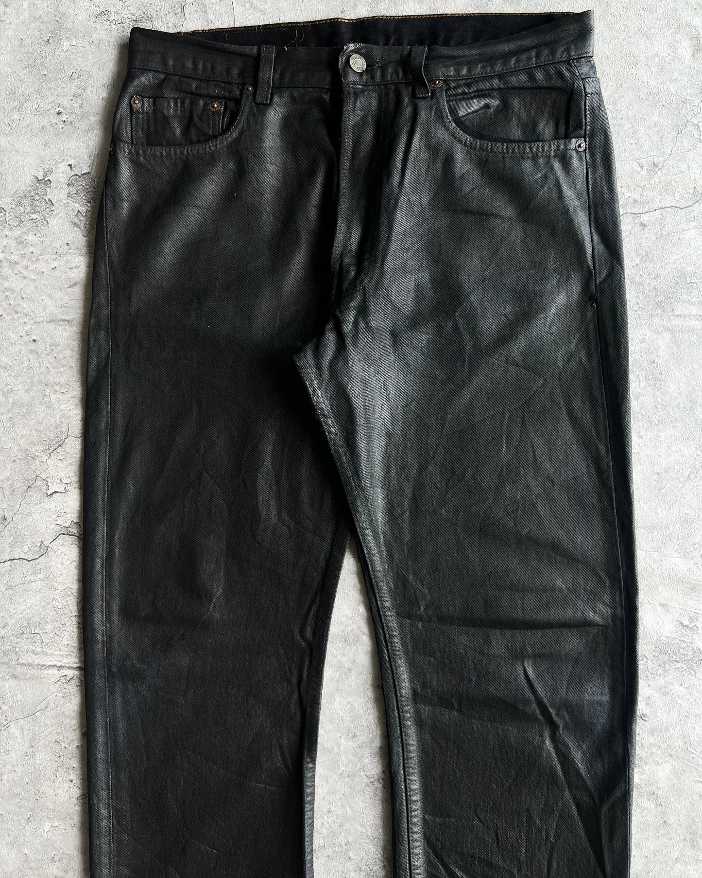 1980S BLACK WAXED LEVI'S 501 JEANS (34X30)