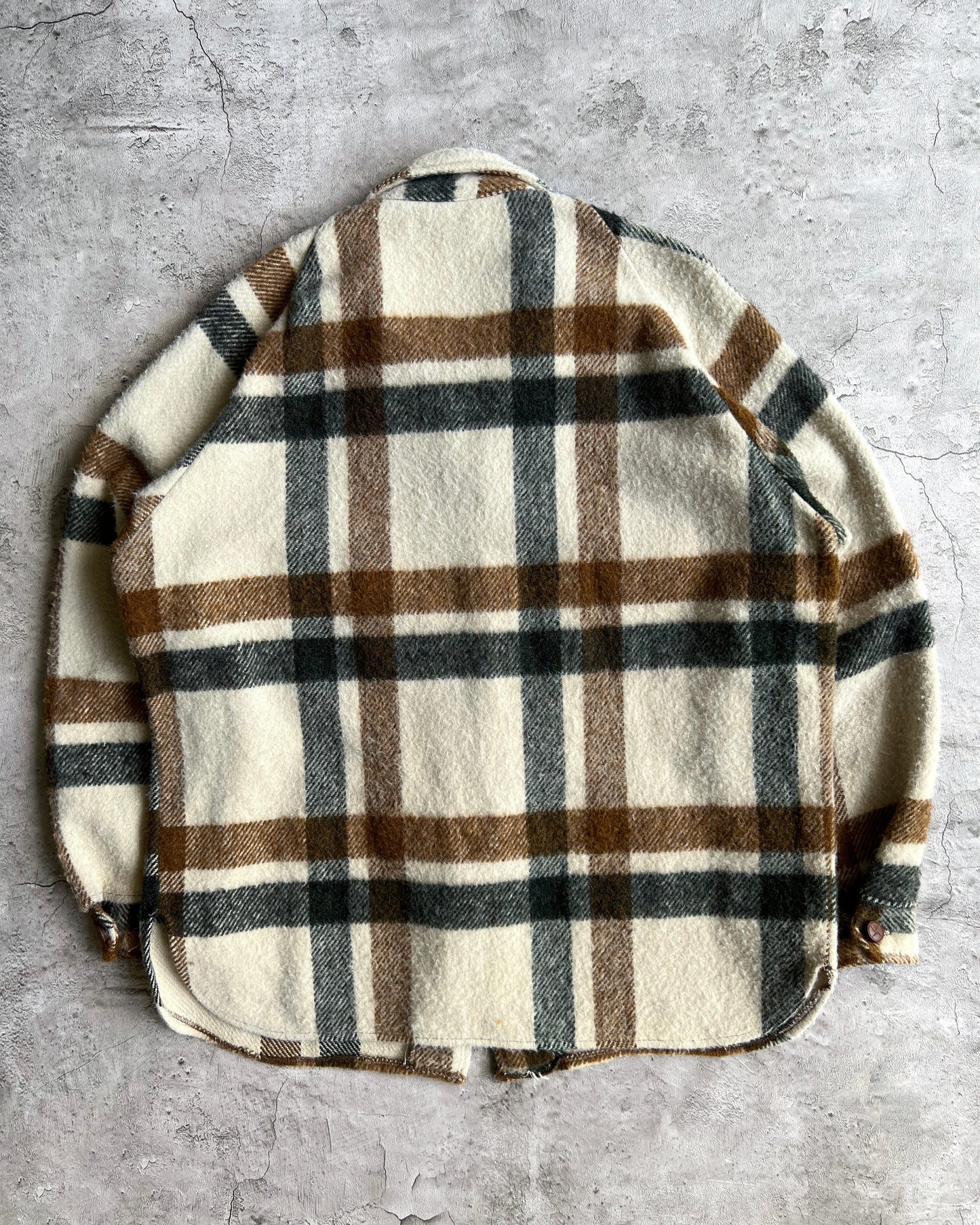 1960S WOOL PLAID ZIP-UP RAGLAN FLANNEL (L)