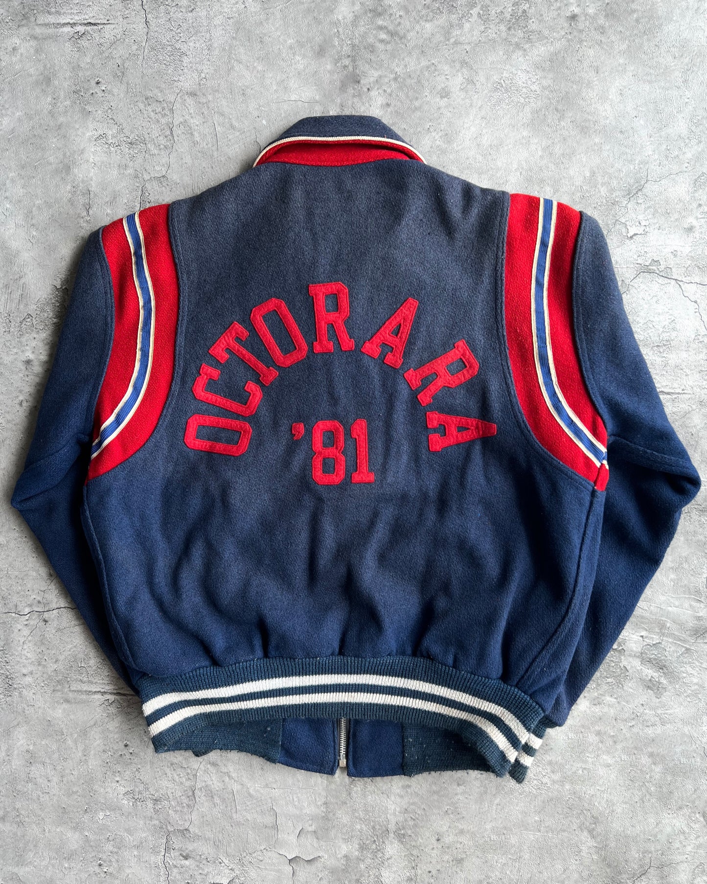 1980S FADED 'OCTORARA' LETTERMAN WOOL VARSITY JACKET (L)
