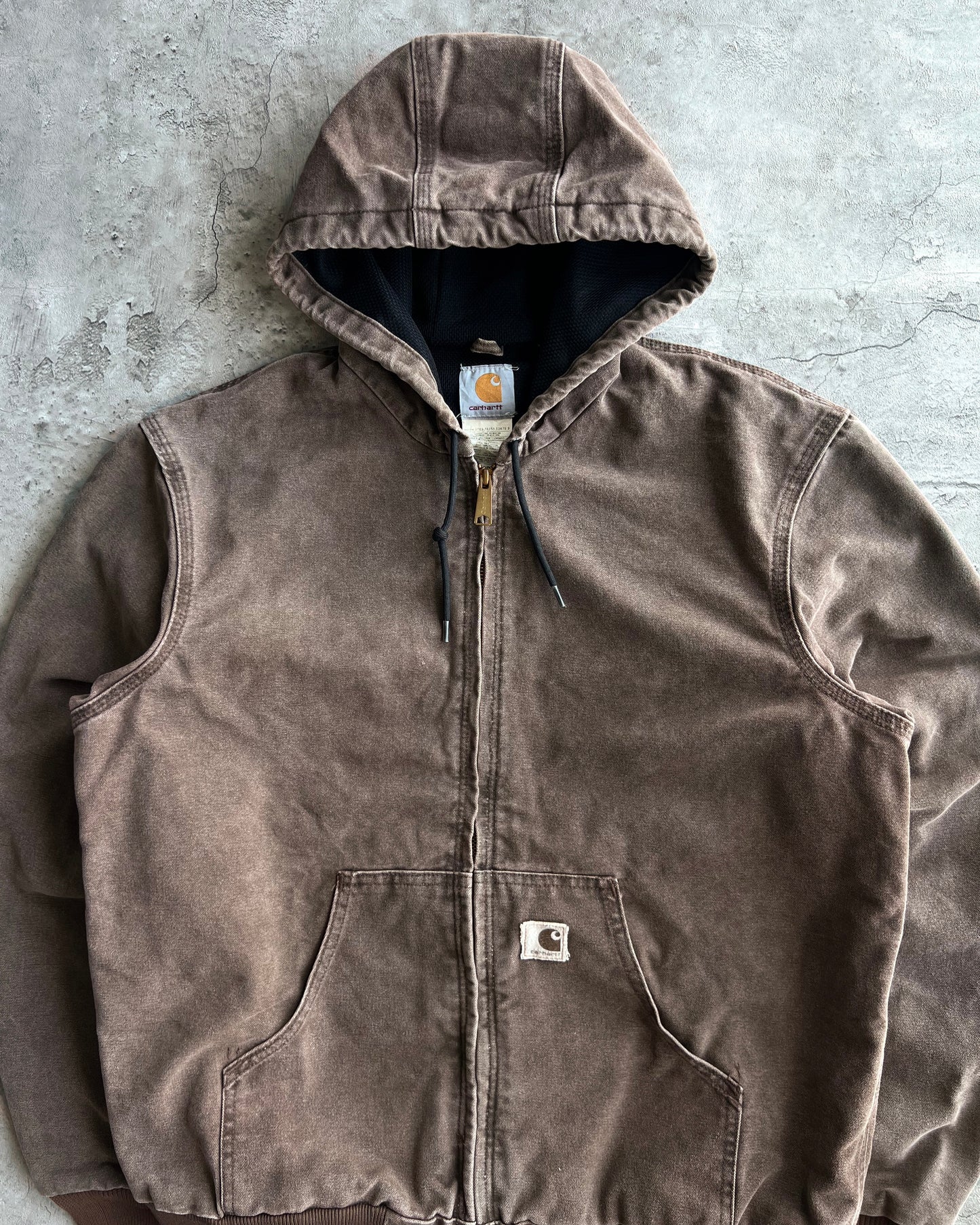 1990S FADED BROWN CARHARTT HOODED WORK JACKET (M)