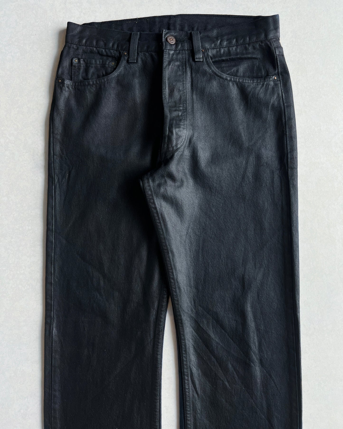 1980S BLACK WAXED LEVI'S 501 JEANS (32X30)