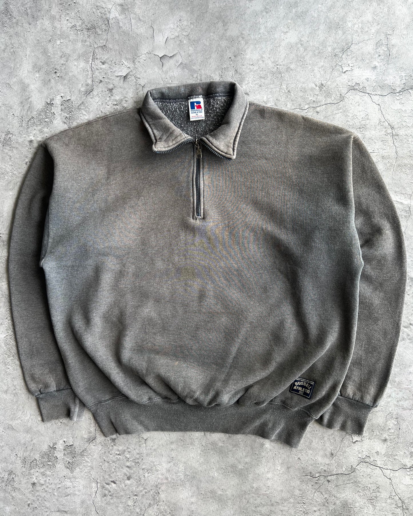 1990S SUN FADED GREY BLANK RUSSELL QUARTER ZIP SWEATSHIRT (XL)