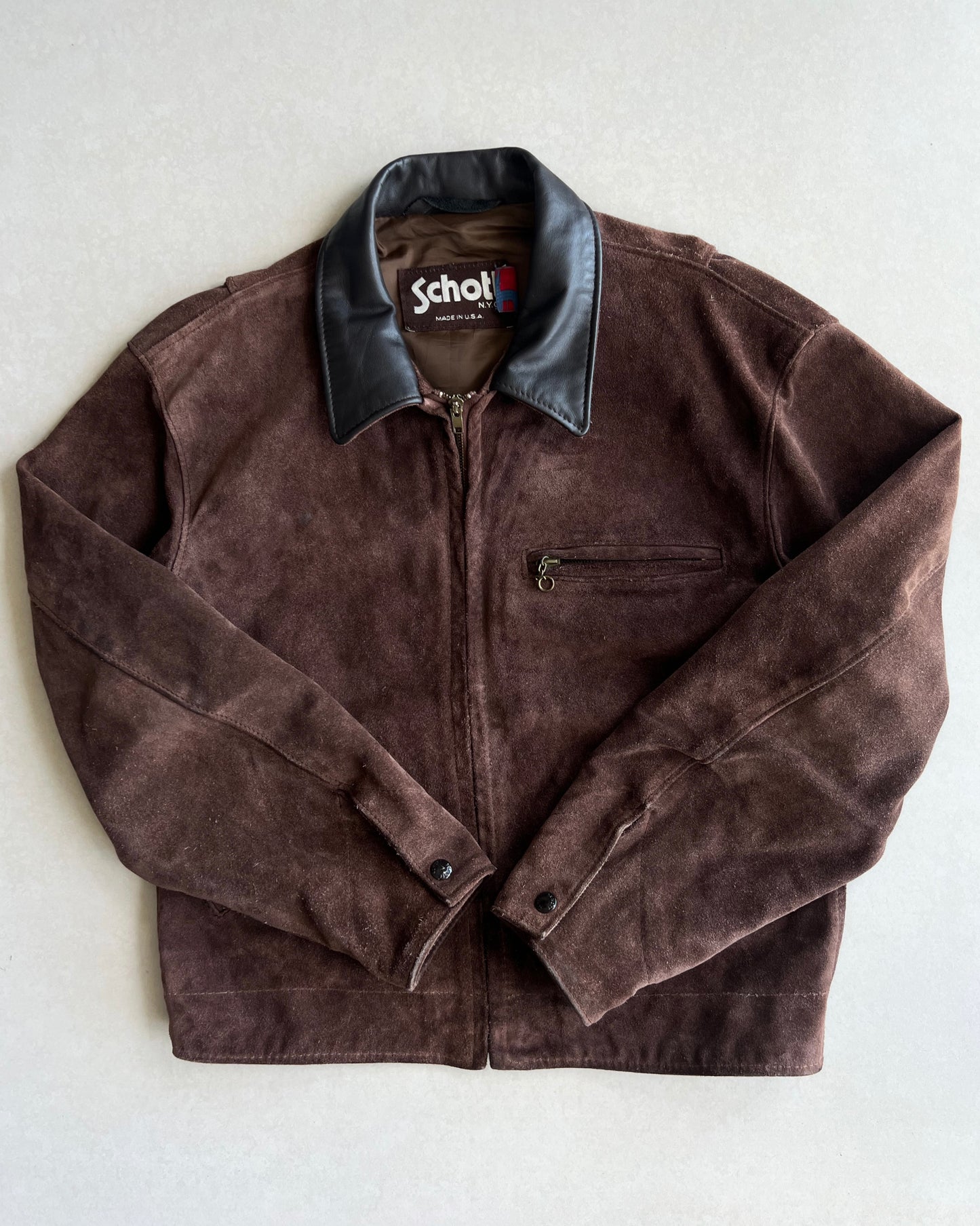 1970S SCHOTT SUEDE LEATHER COLLAR ZIP-UP JACKET (M/L)
