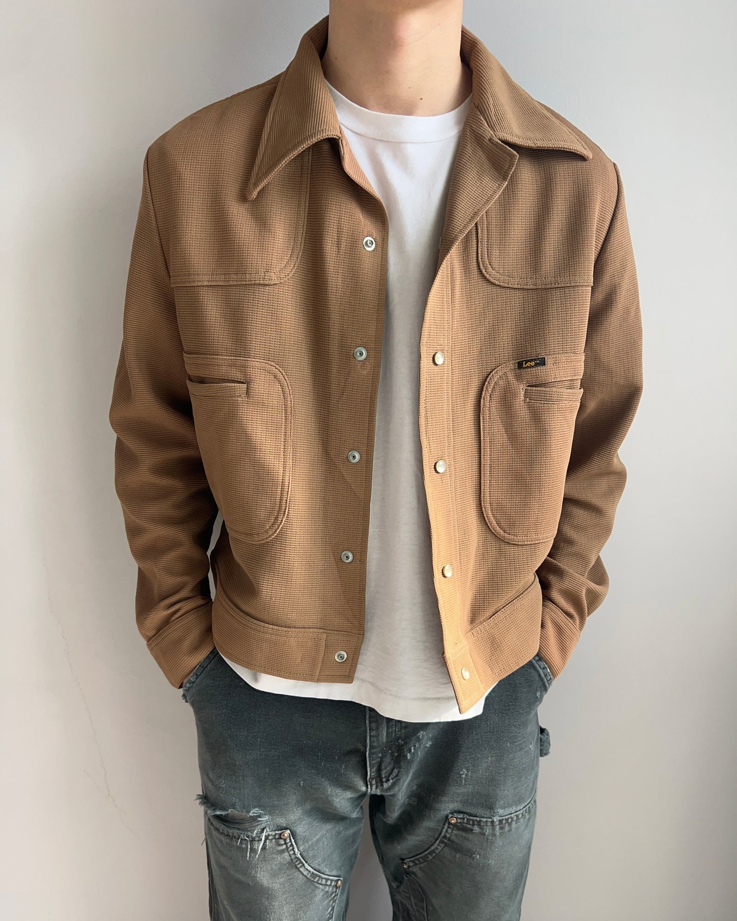 1970S BROWN LEE POINTED COLLAR WORK JACKET (L)
