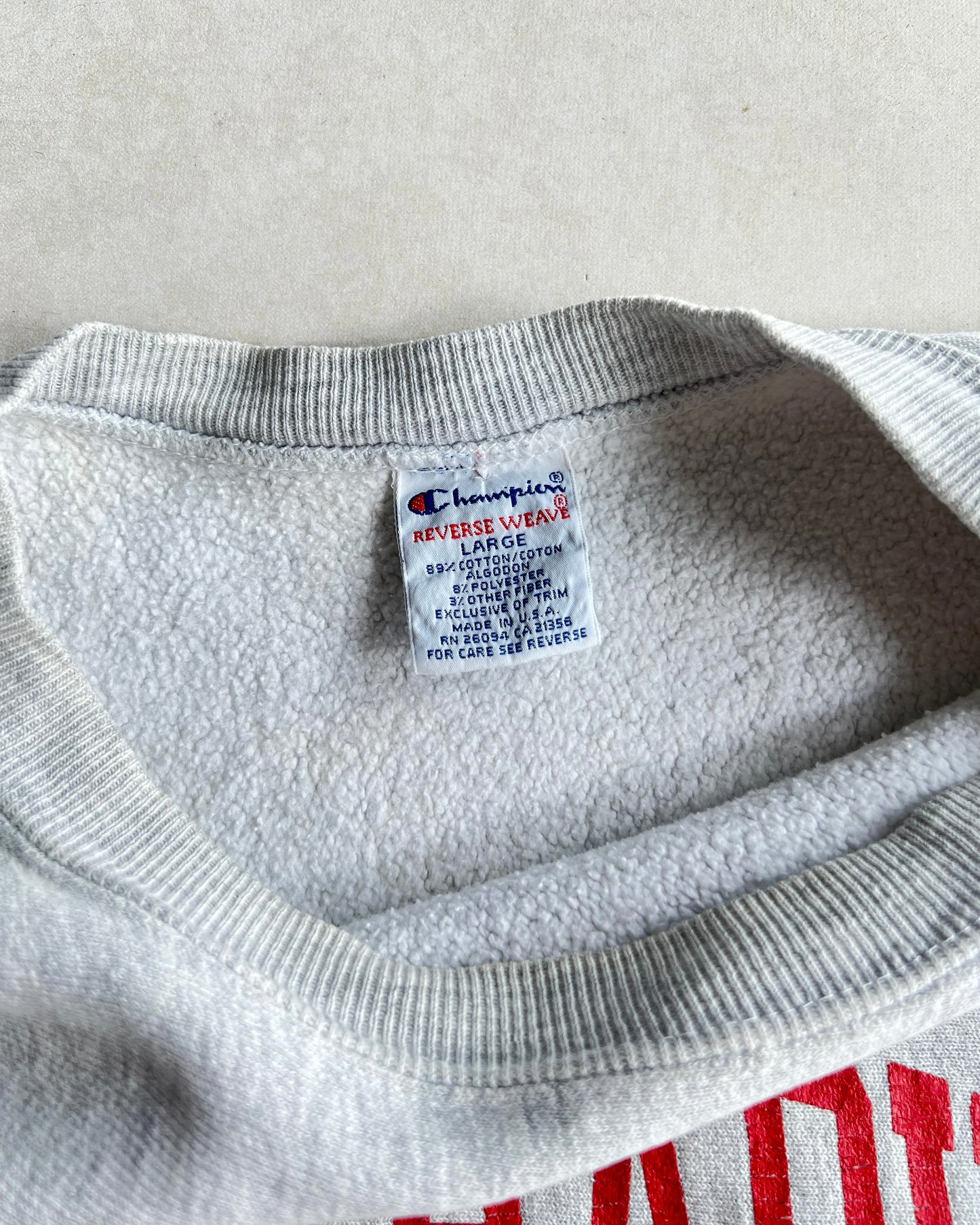 1990S 'COON RAPIDS WRESTLING' GREY CHAMPION REVERSE WEAVE SWEATSHIRT (L)