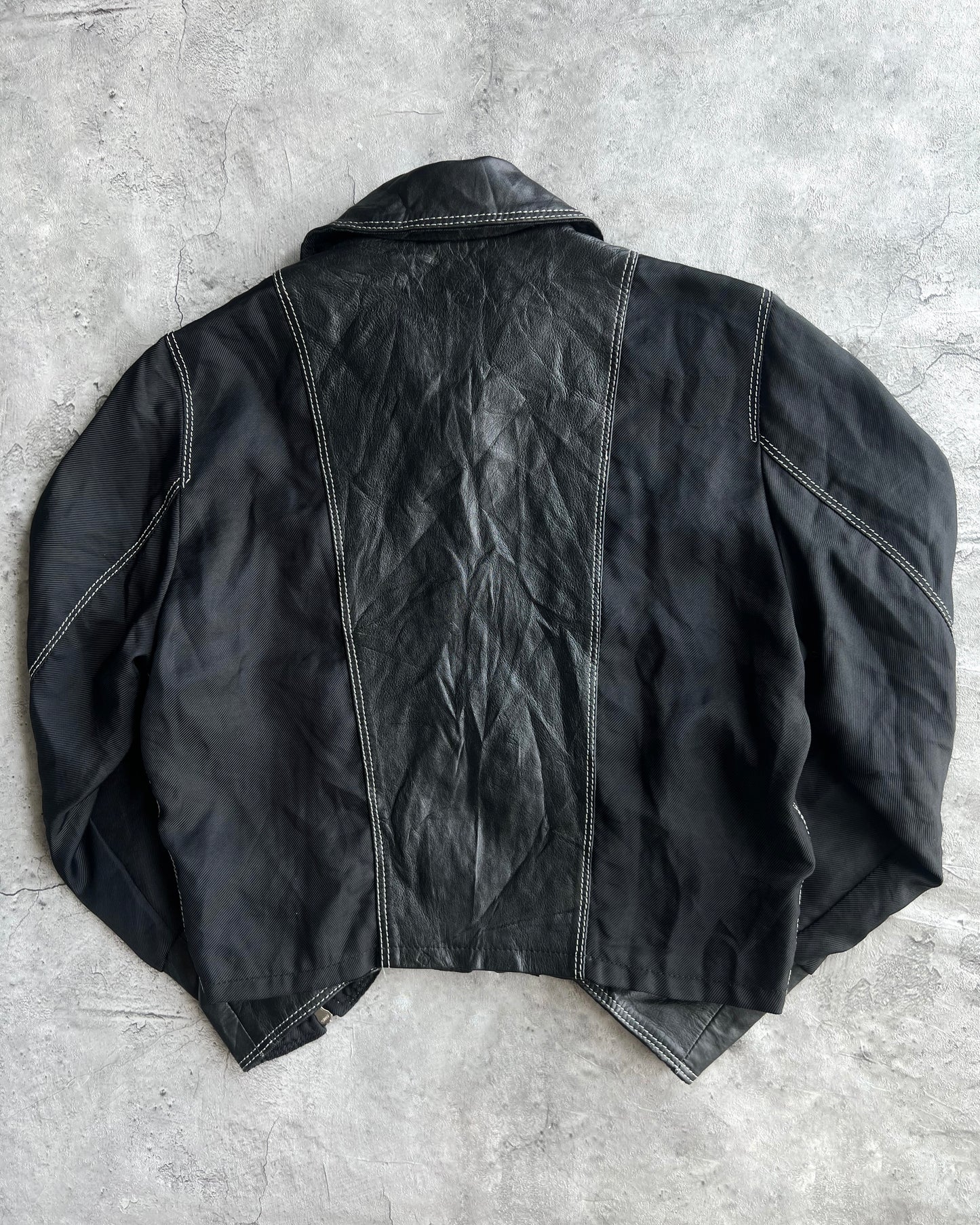 1990S ARTICO LEATHER MULTI-PANEL ZIP-UP CROPPED JACKET (M)