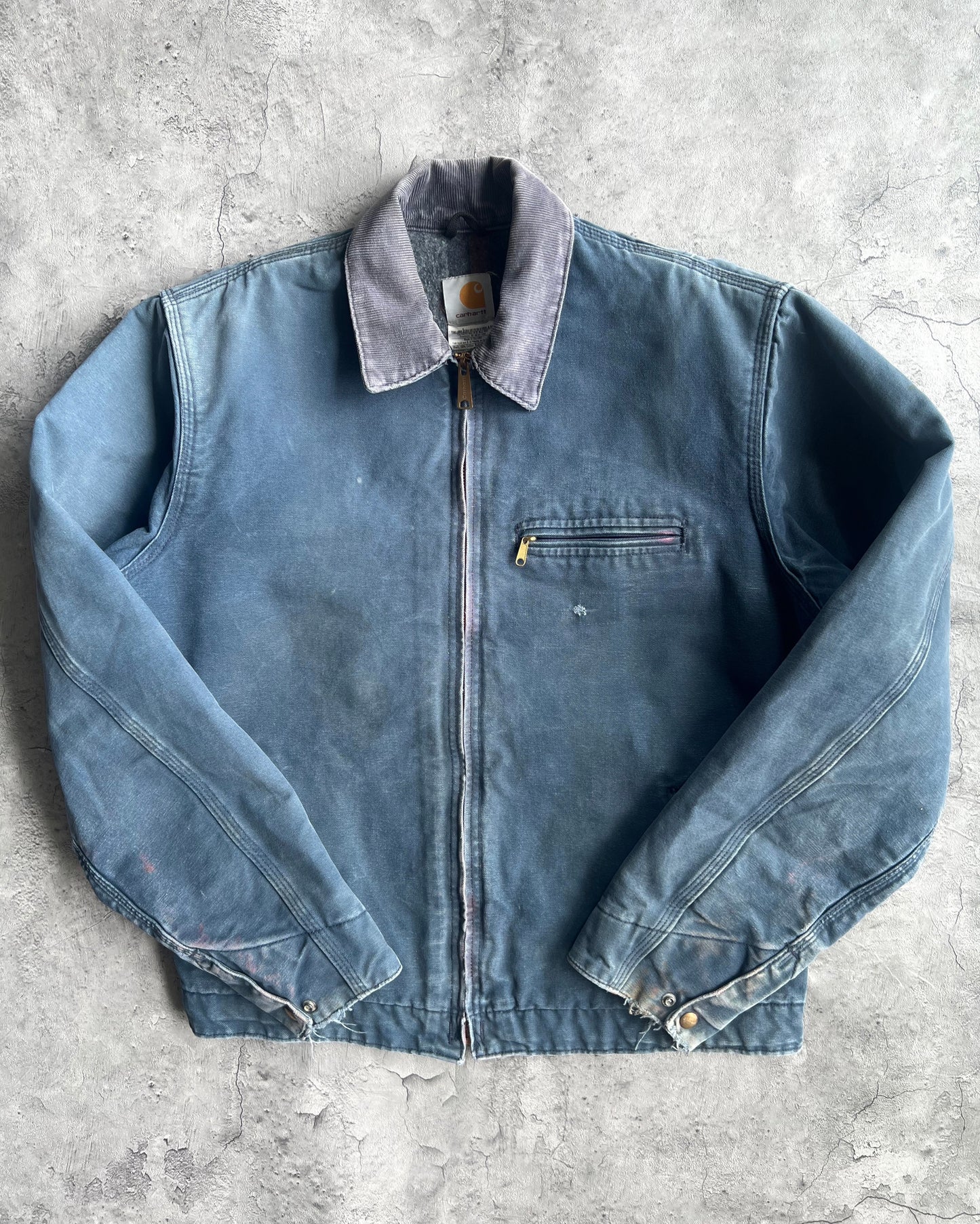 1990S FADED NAVY CARHARTT DETROIT WORK JACKET (L)