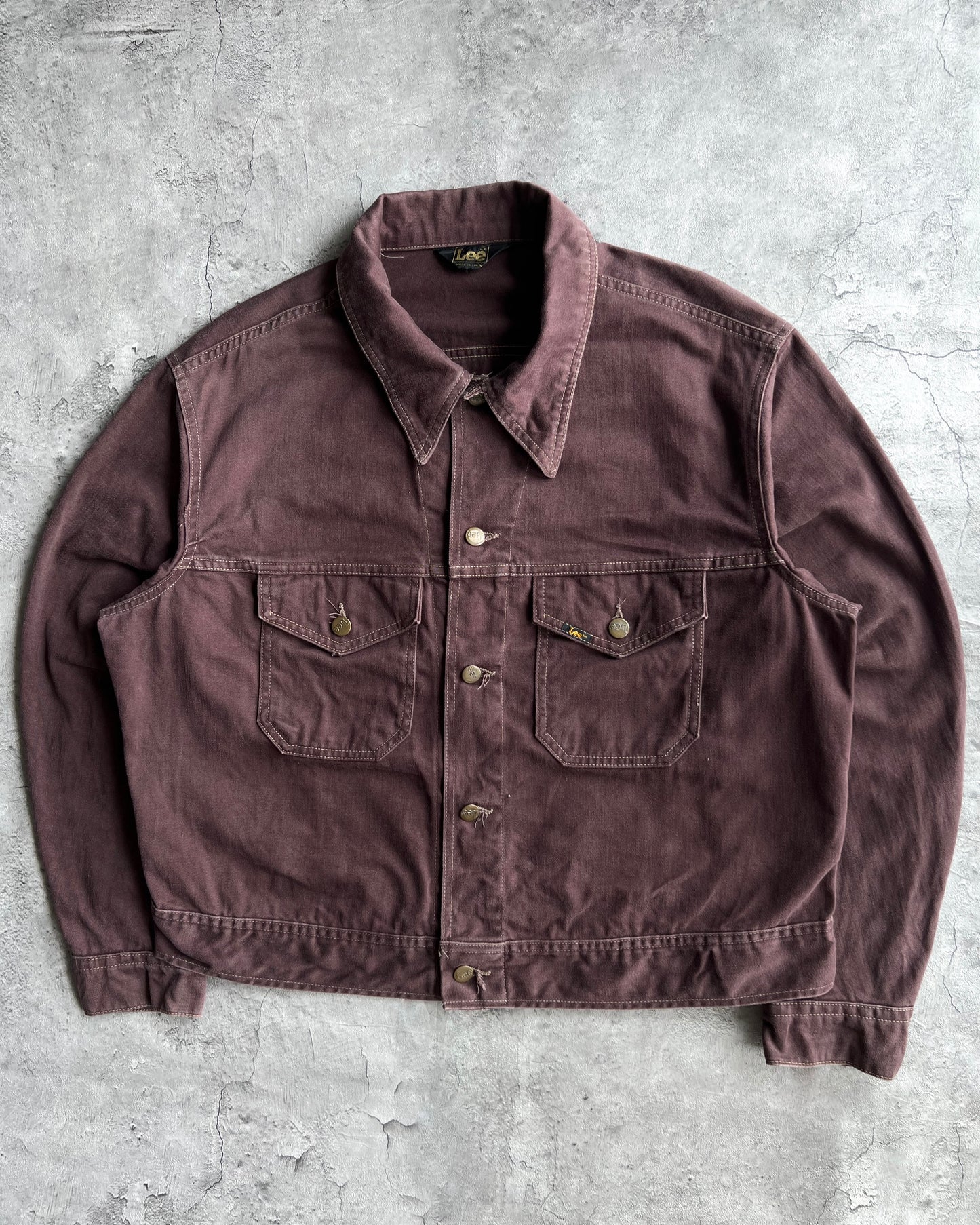 1970S BROWN/MAROON LEE DOUBLE POCKET MOLESKIN JACKET (L)