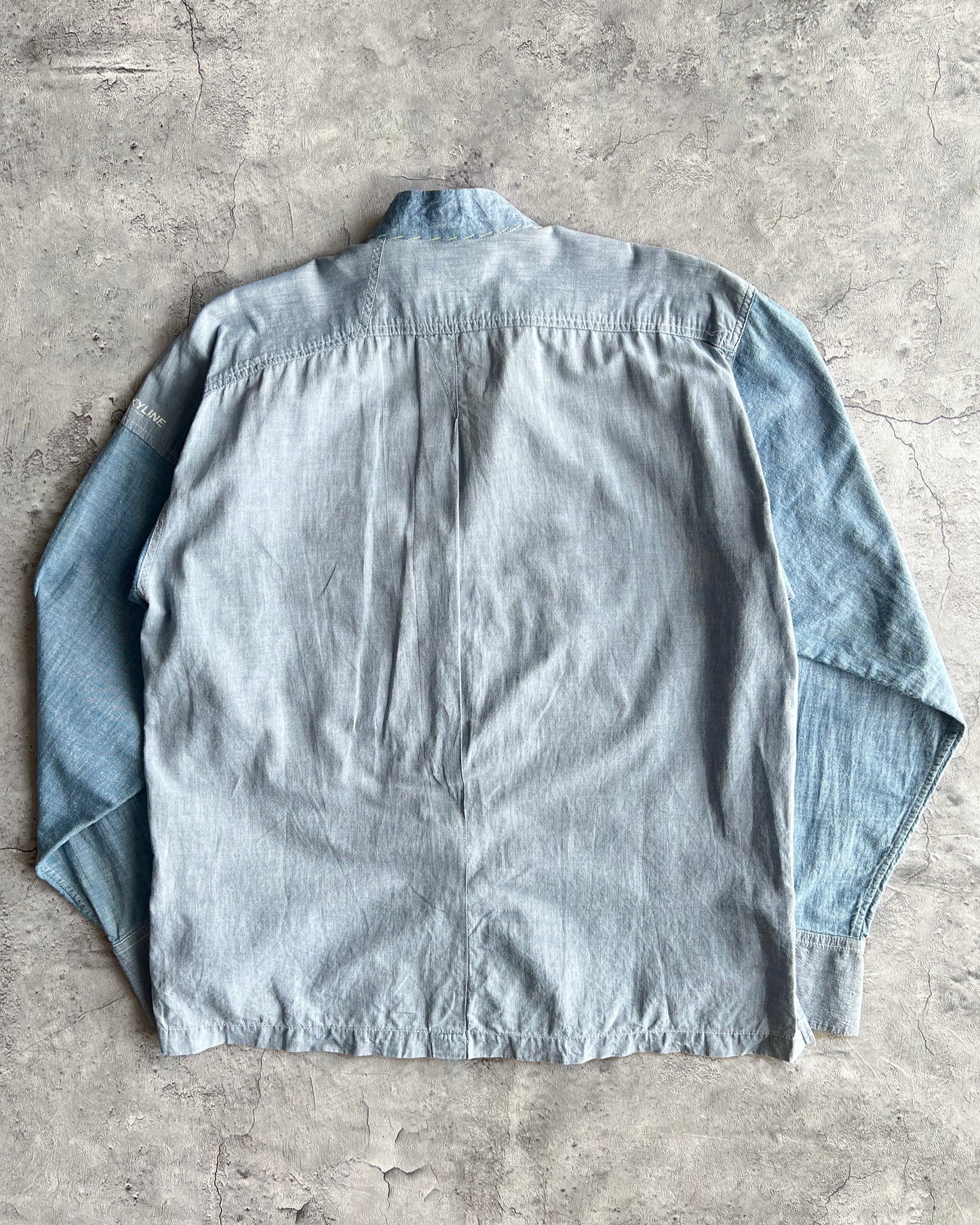 1980S ISSEY MIYAKE SKYLINE TWO-TONE STAND COLLAR SHIRT (M)