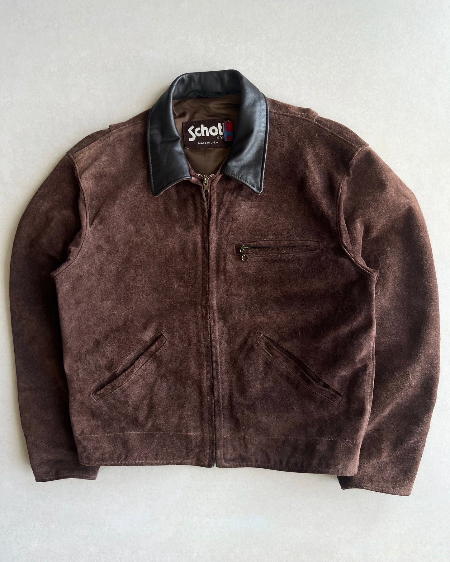 1970S SCHOTT SUEDE LEATHER COLLAR ZIP-UP JACKET (M/L)
