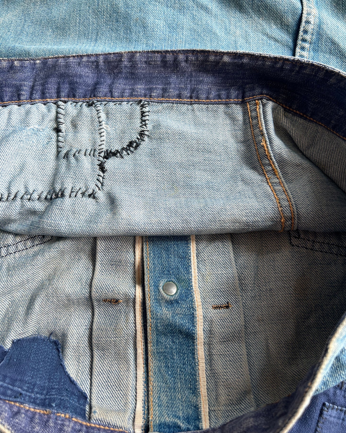 1960S FADED PATCHED TYPE II SELVEDGE DENIM JACKET (M)