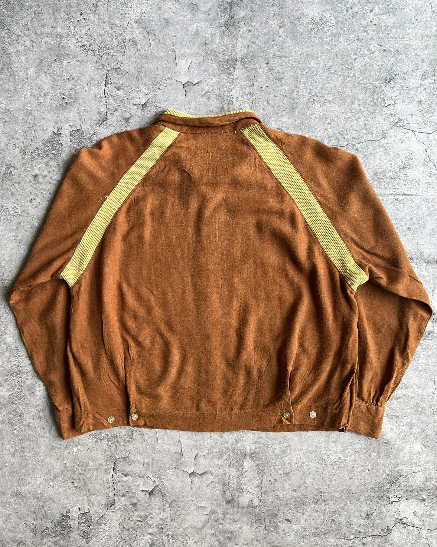 1960S MUSTARD ROCKABILLY GABARDINE RAGLAN JACKET (S-L)