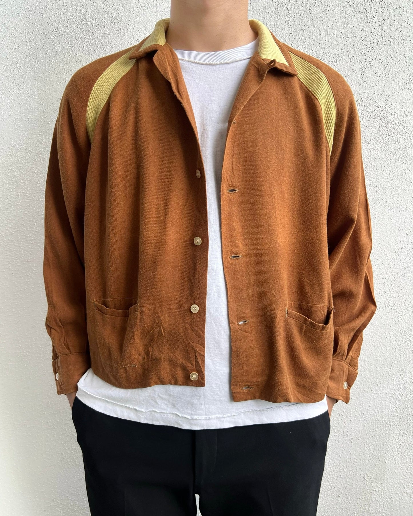 1960S MUSTARD ROCKABILLY GABARDINE RAGLAN JACKET (S-L)