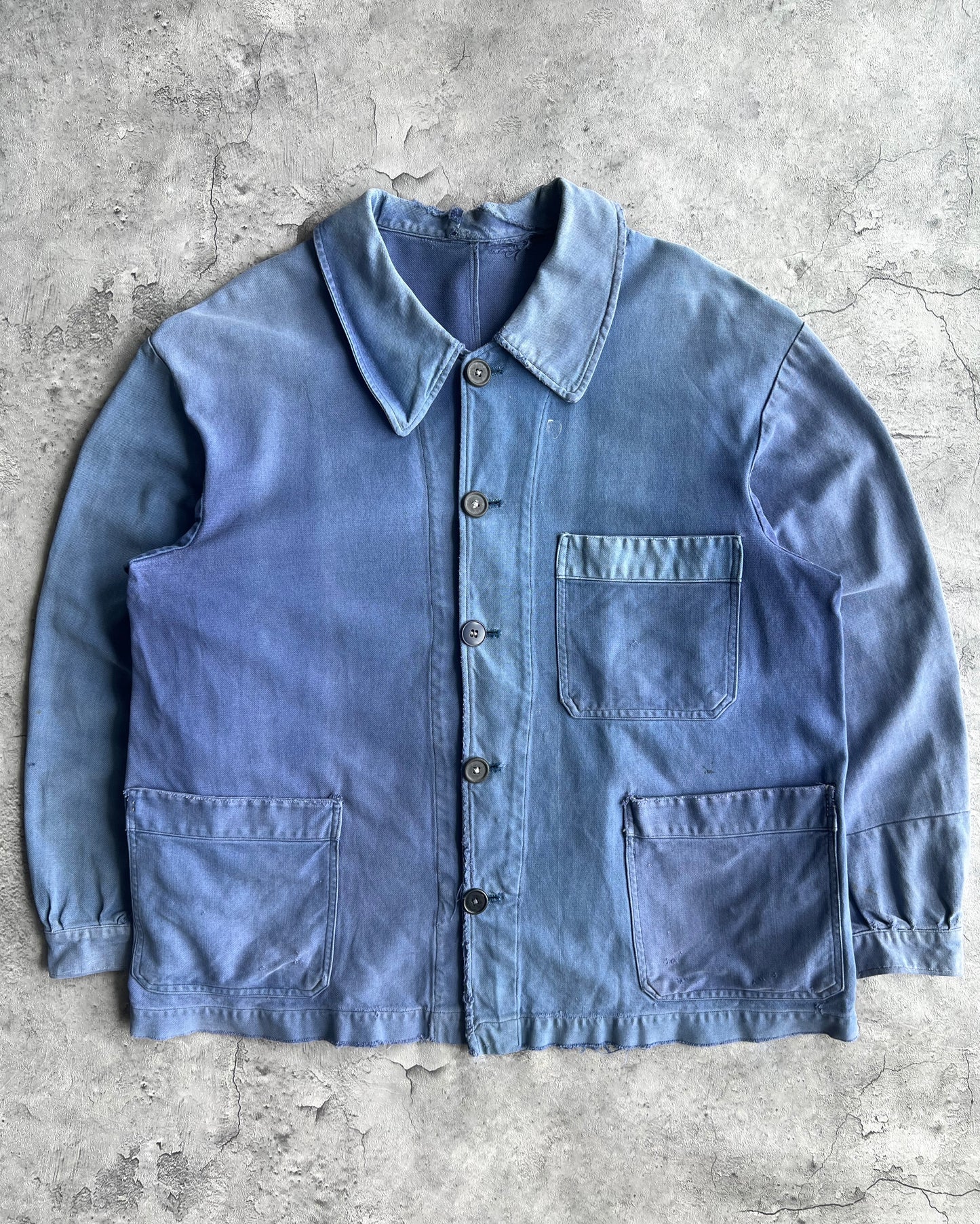 1950S FADED ROUND COLALR FRENCH WORK JACKET (L)