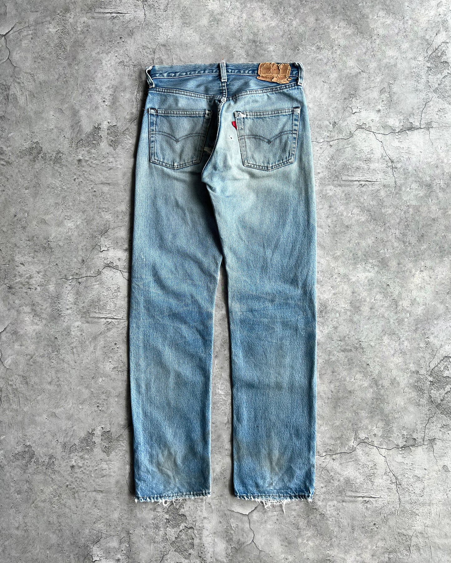 1980S FADED WASHED LEVI'S 501 REDLINE SELEVEDGE DISTRESSED JEANS (29X31)