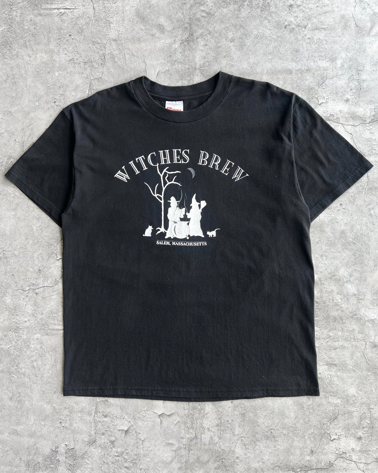 1990S FADED BLACK 'WITCHES BREW' TEE (L)