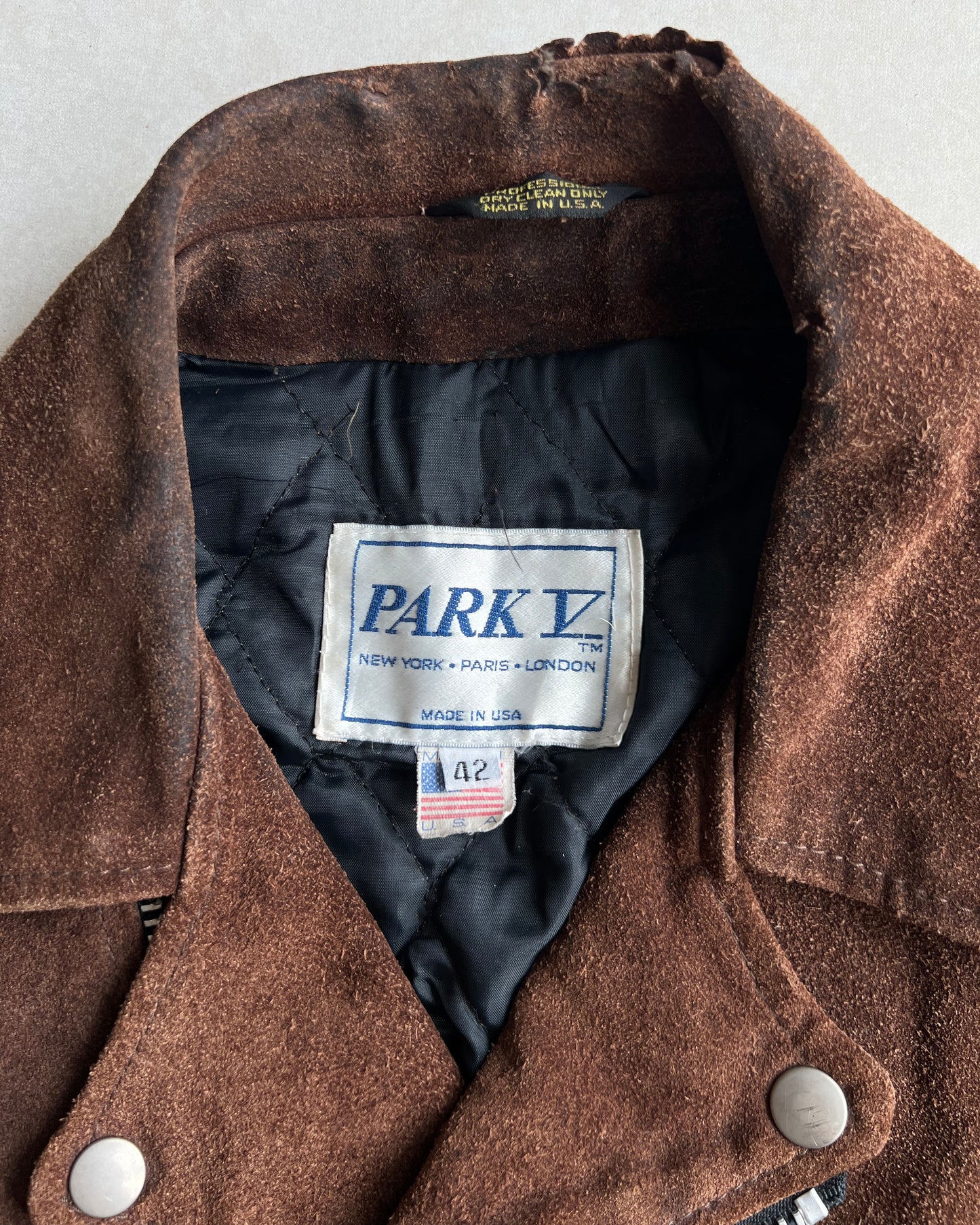 1980S PARK V SUEDE LEATHER BIKER JACKET (L)
