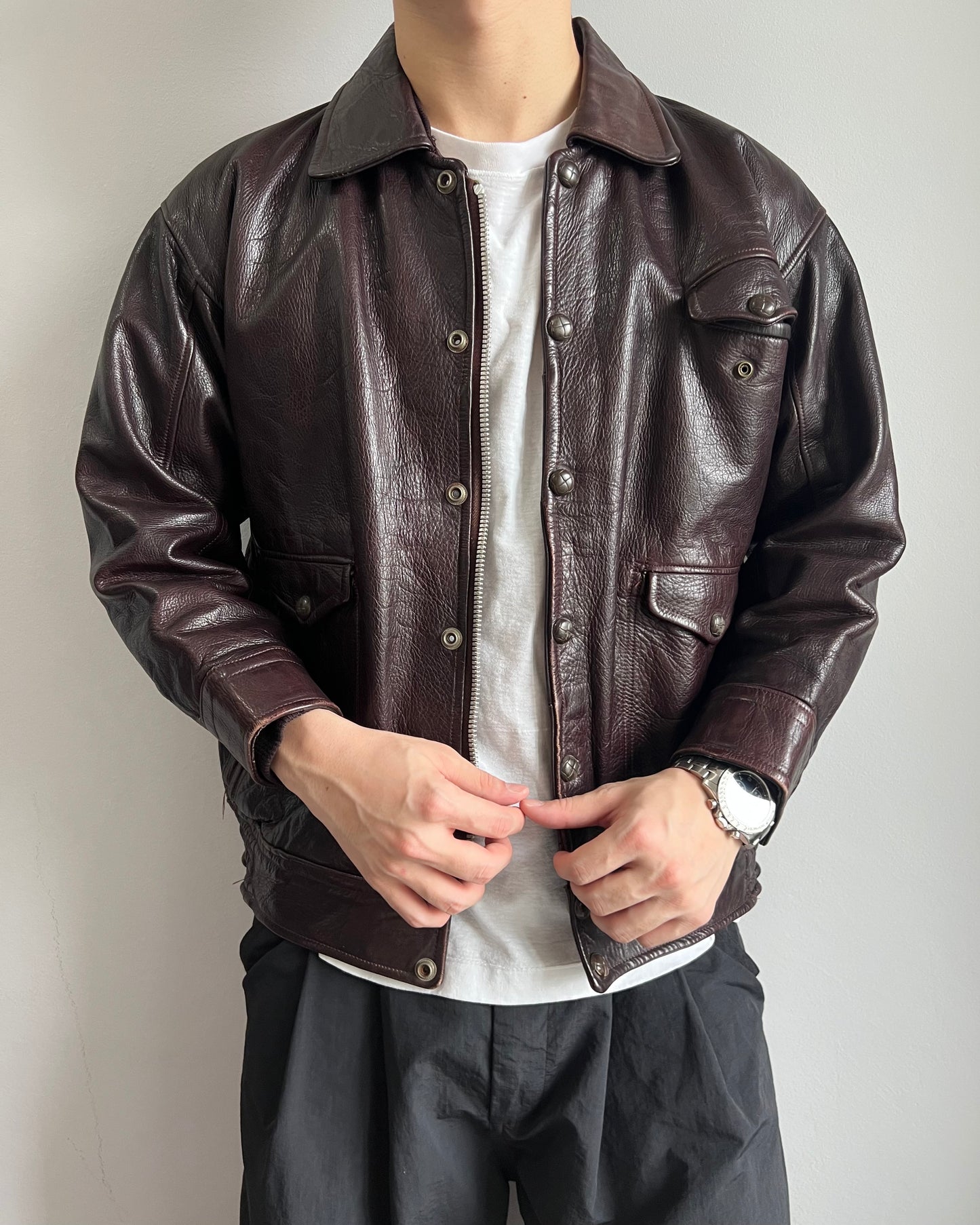 1950S BROWN ROCKABILLY LEATHER JACKET (L)