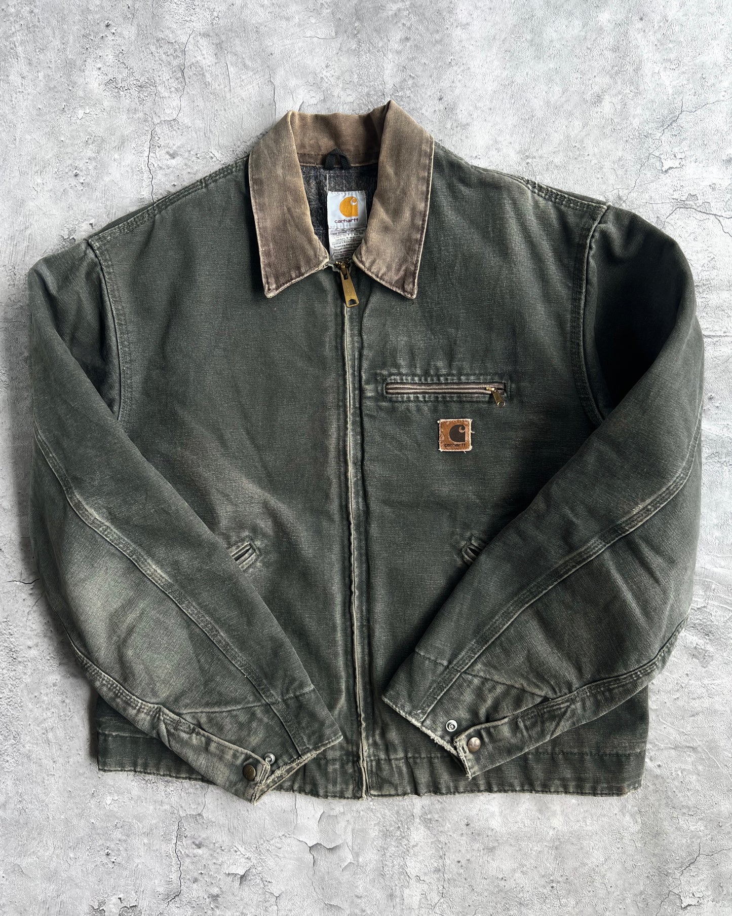 1990S MOSS GREEN CARHARTT DETROIT WORK JACKET (L)