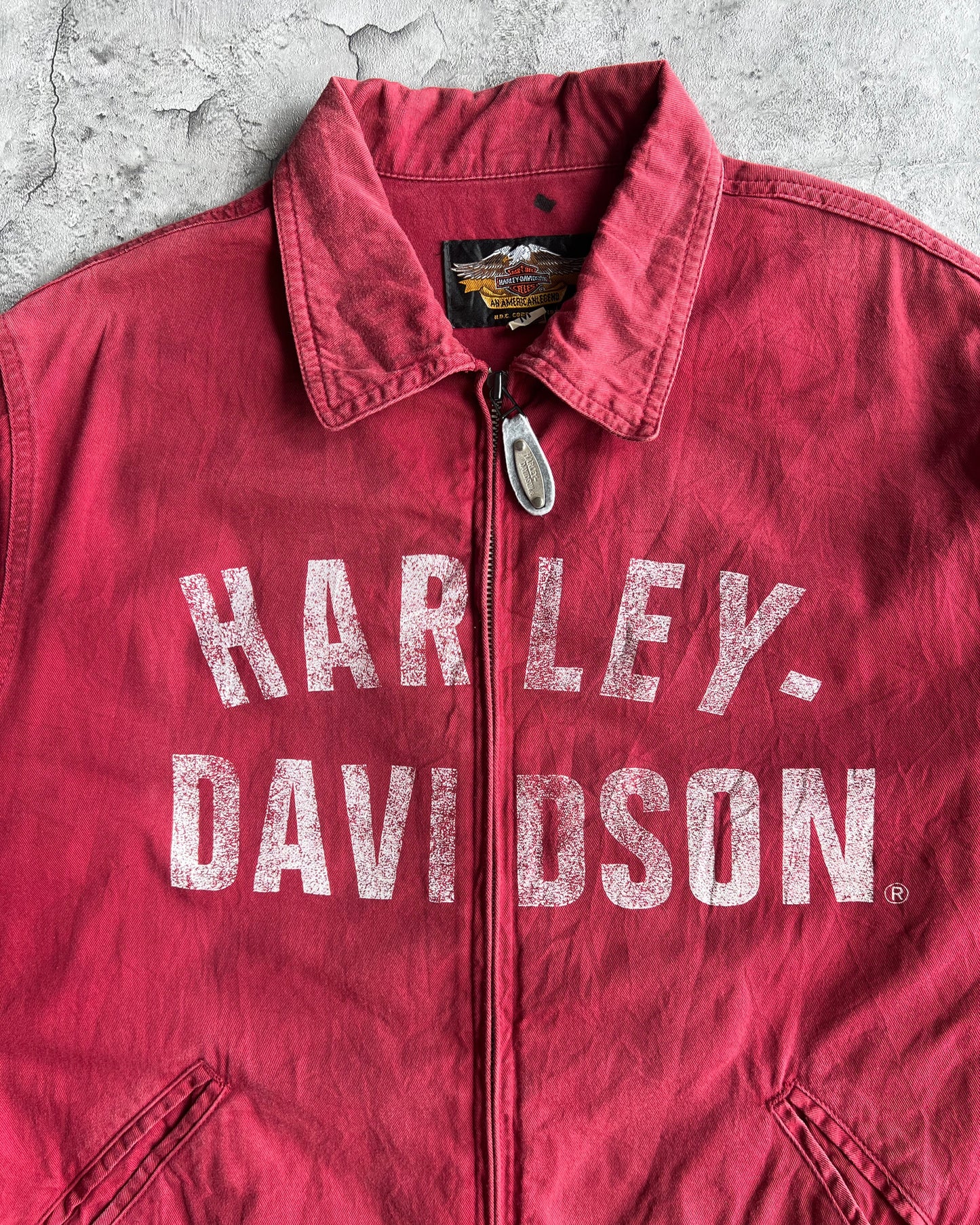 2000S MAROON HARLEY DAVIDSON ZIP-UP WORK JACKET (L)
