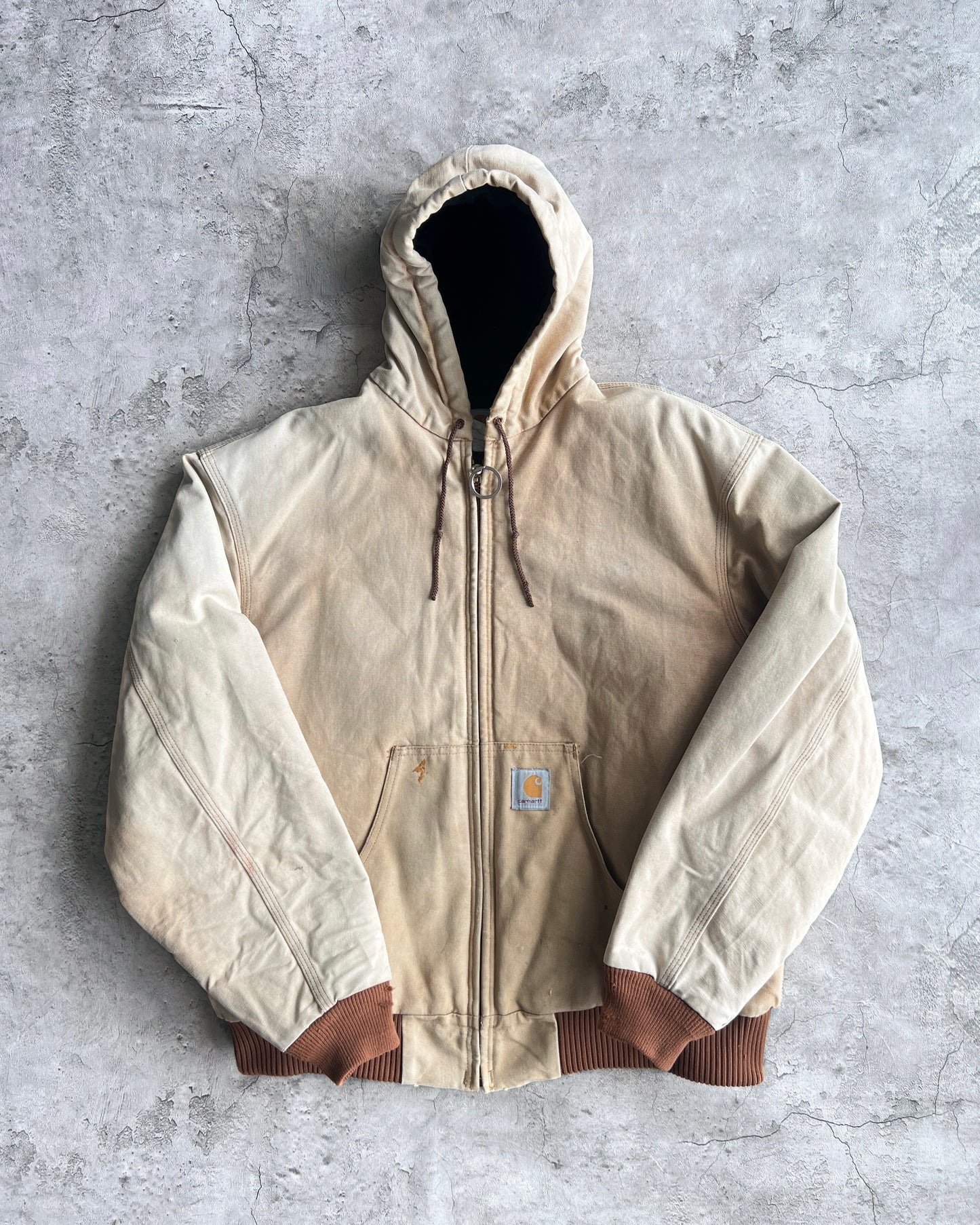 1990S FADED BROWN CARHARTT HOODED JACKET (XL)