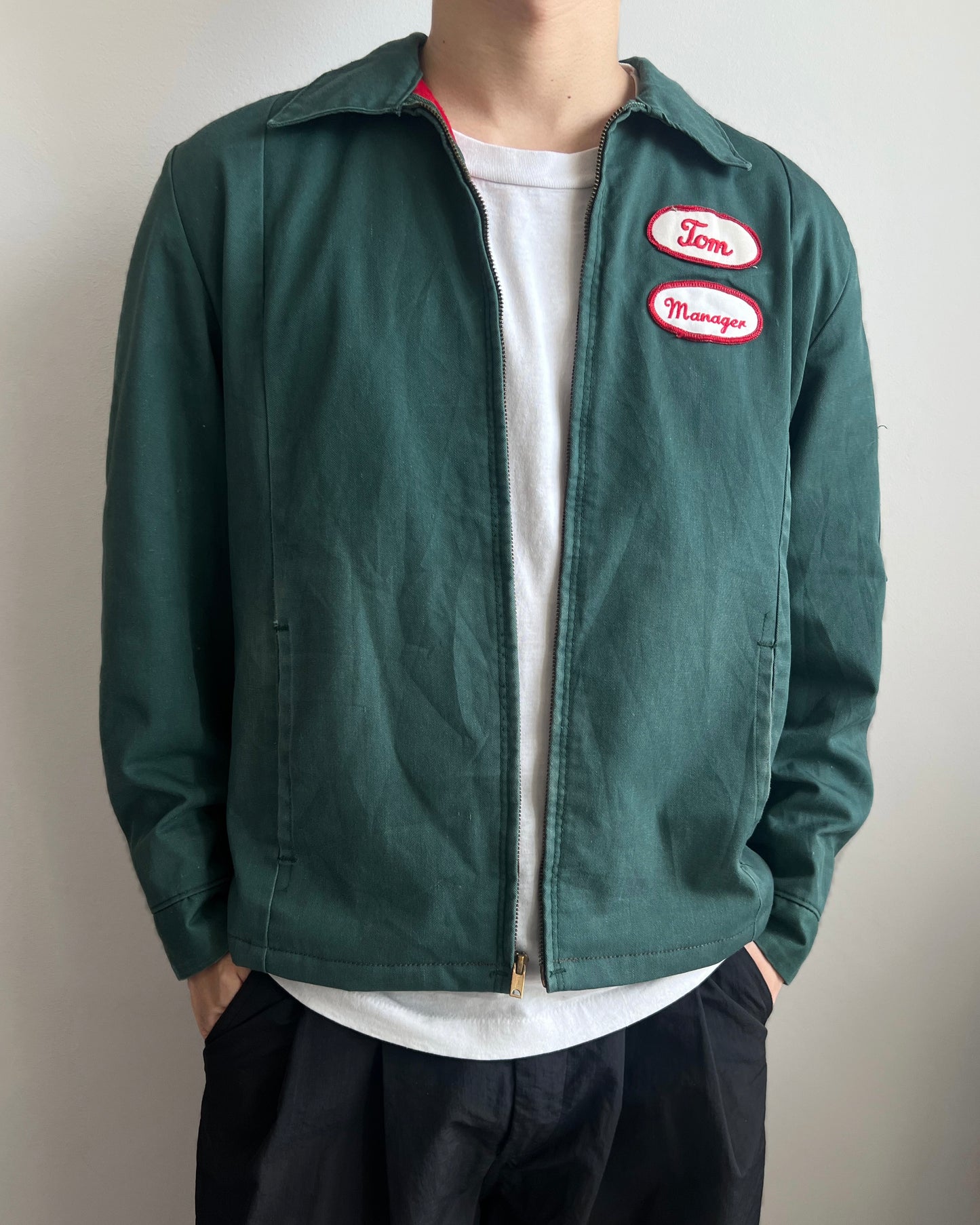 1990S GREEN 'MANAGER TOM' HIDDEN POCKET WORK JACKET (M)