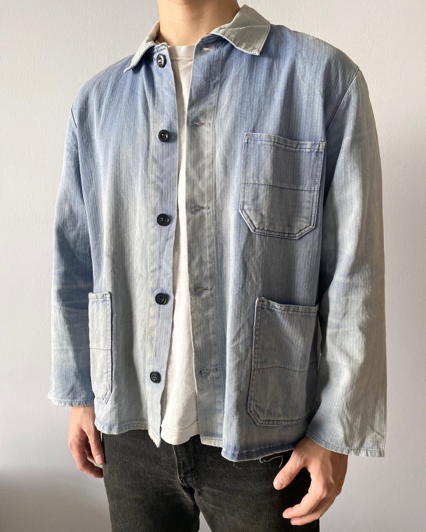 1960S SUN FADED HBT FRENCH CHORE JACKET (M/L)