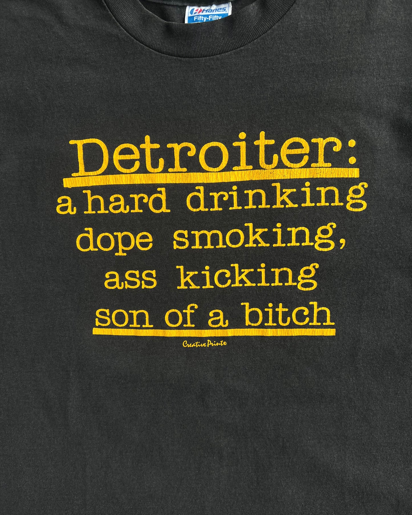 1980S BLACK 'DETROITER' SINGLE STITCH TEE (XL)