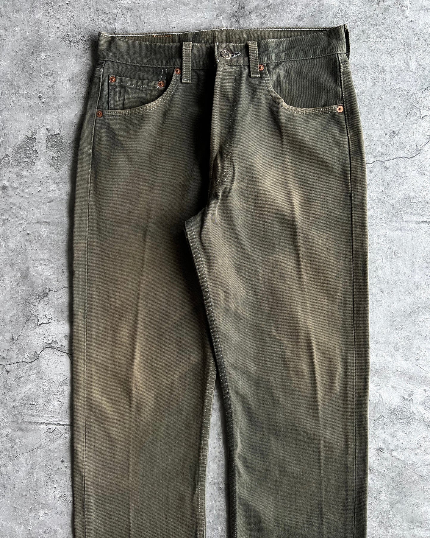 1990S FADED GREEN LEVI'S 501 RELEASED HEM JEANS (31X34)