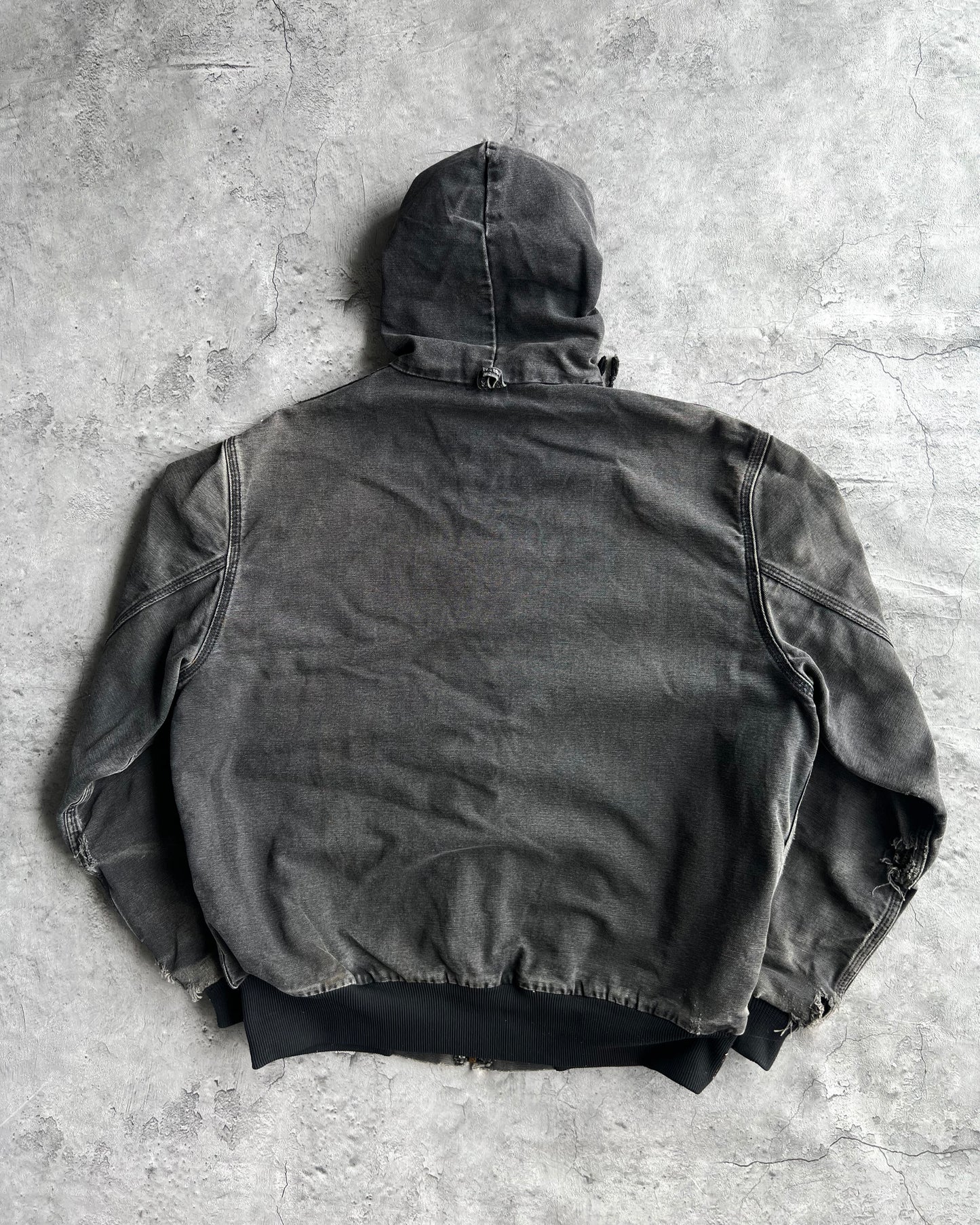 1990S FADED BLACK CARHARTT HOODED WORK JACKET (L)