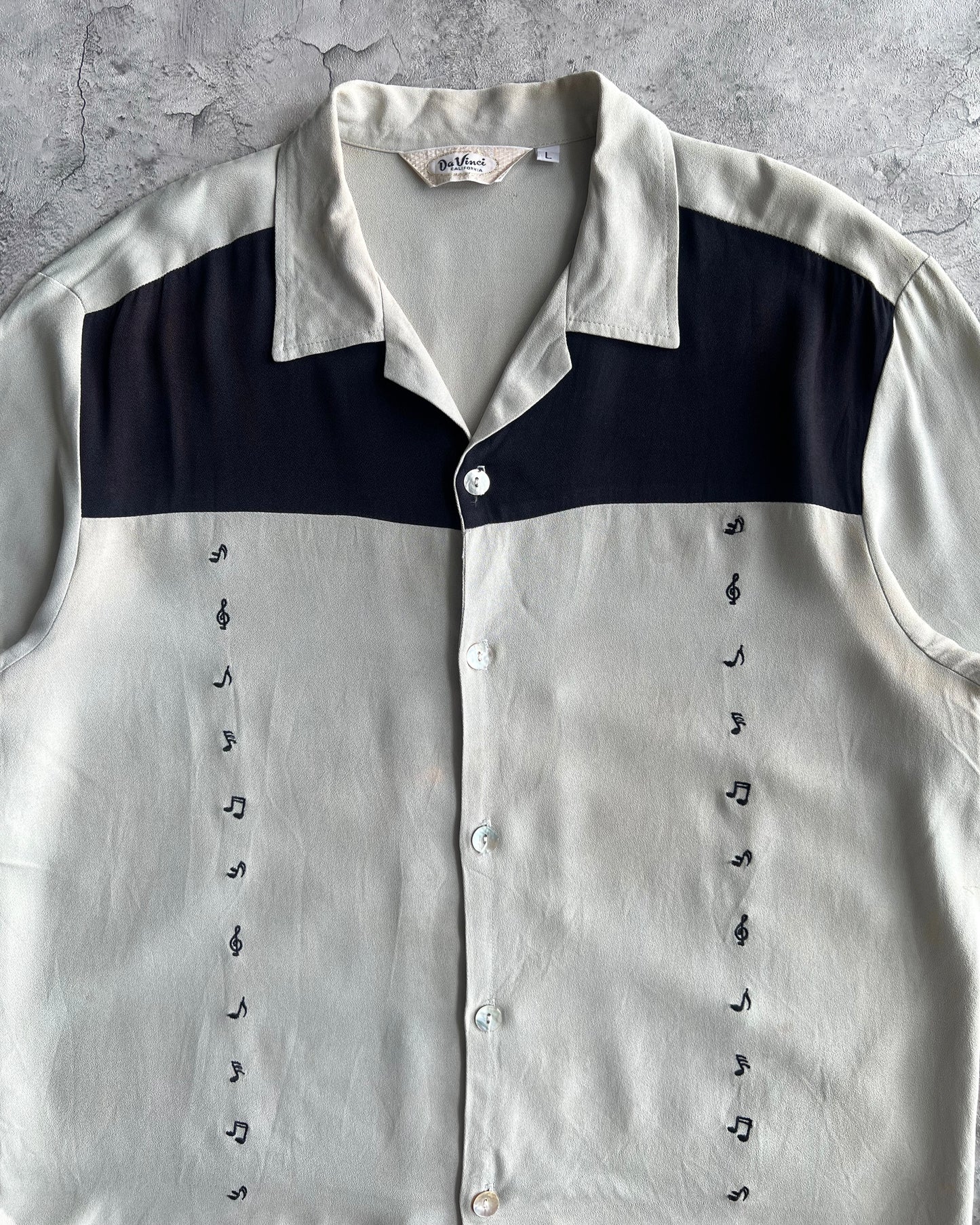 1960S MUSICAL NOTE ROCKABILLY RAYON SHIRT (L)