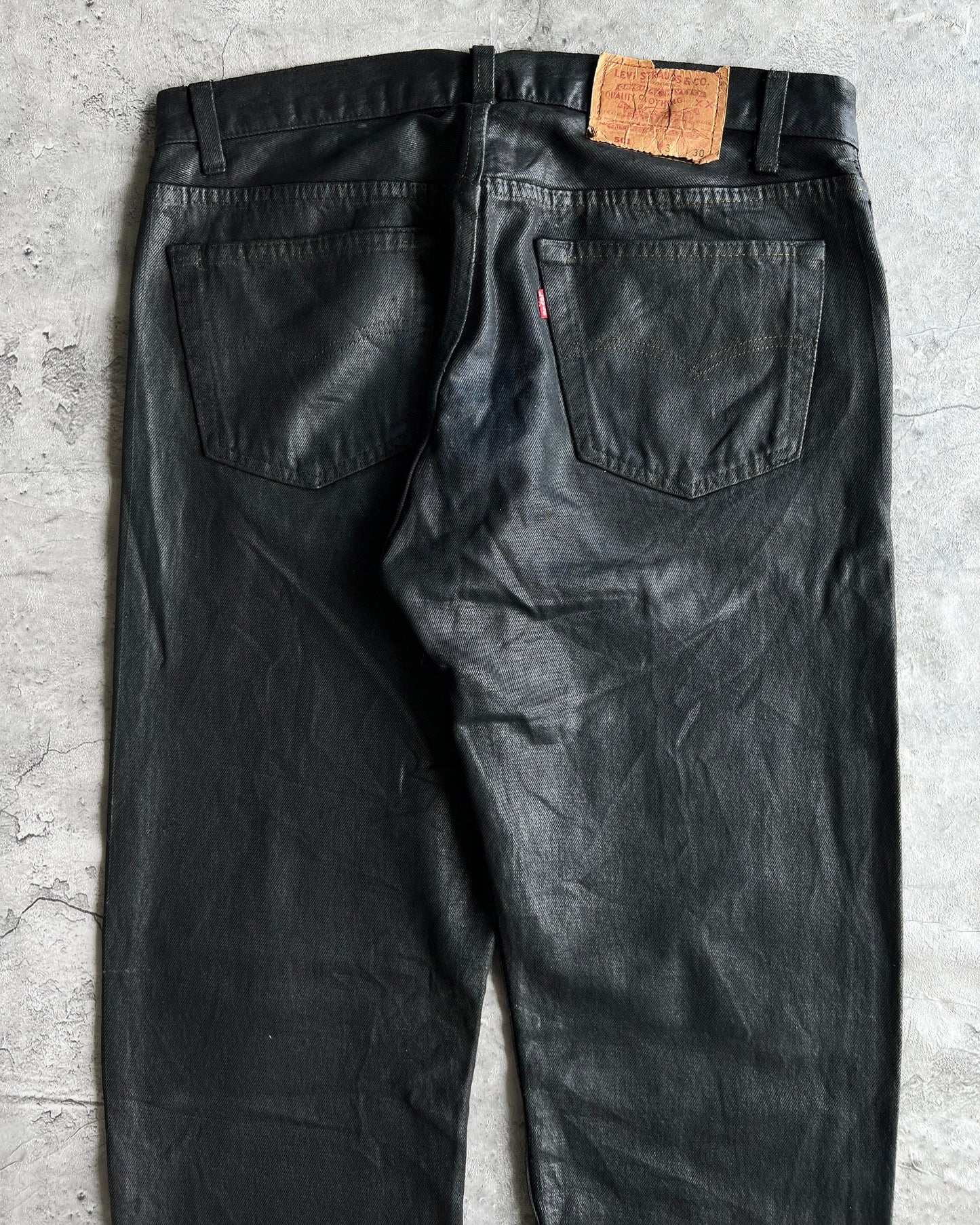 1980S BLACK WAXED LEVI'S 501 JEANS (34X30)