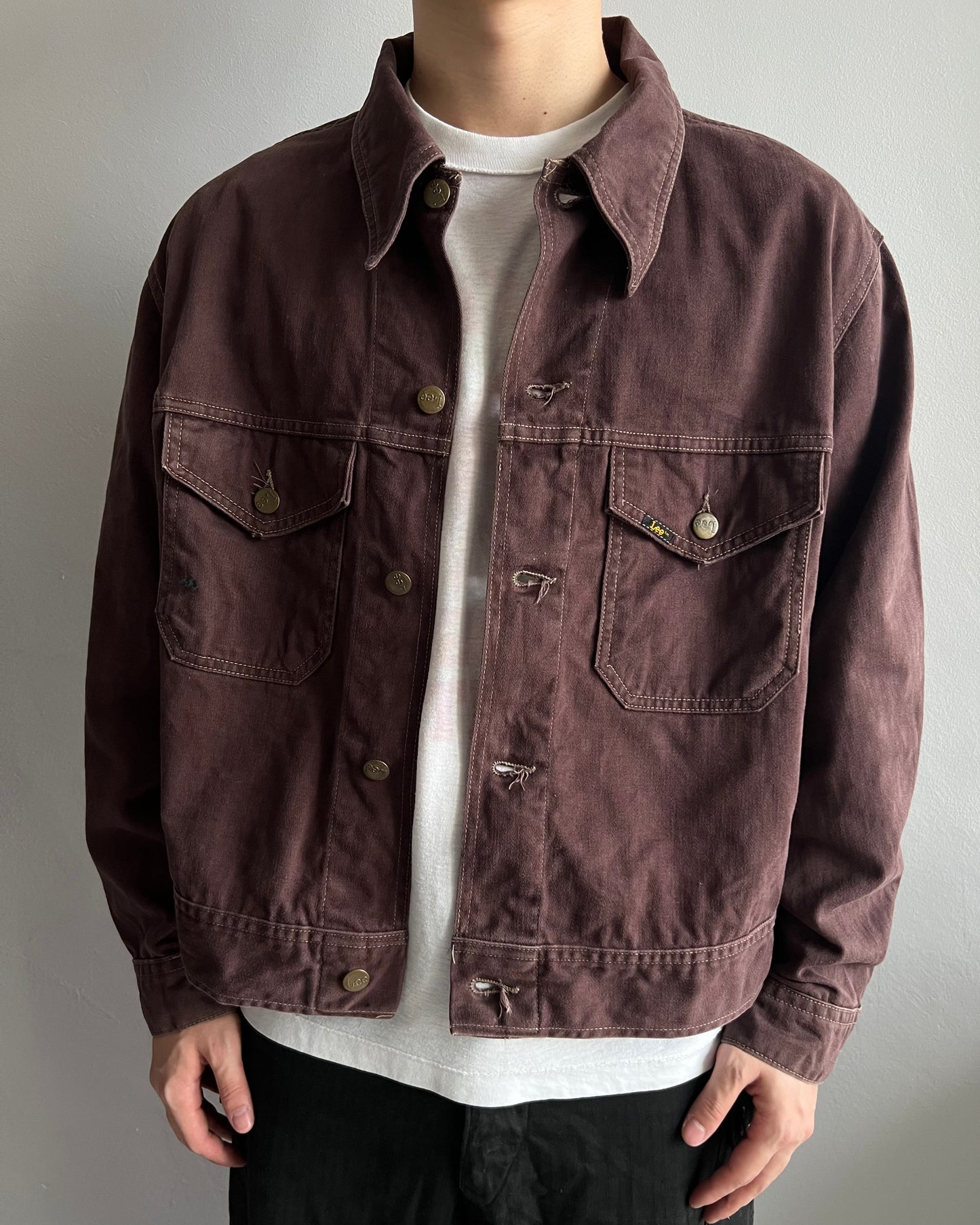 1970S BROWN/MAROON LEE DOUBLE POCKET MOLESKIN JACKET (L)