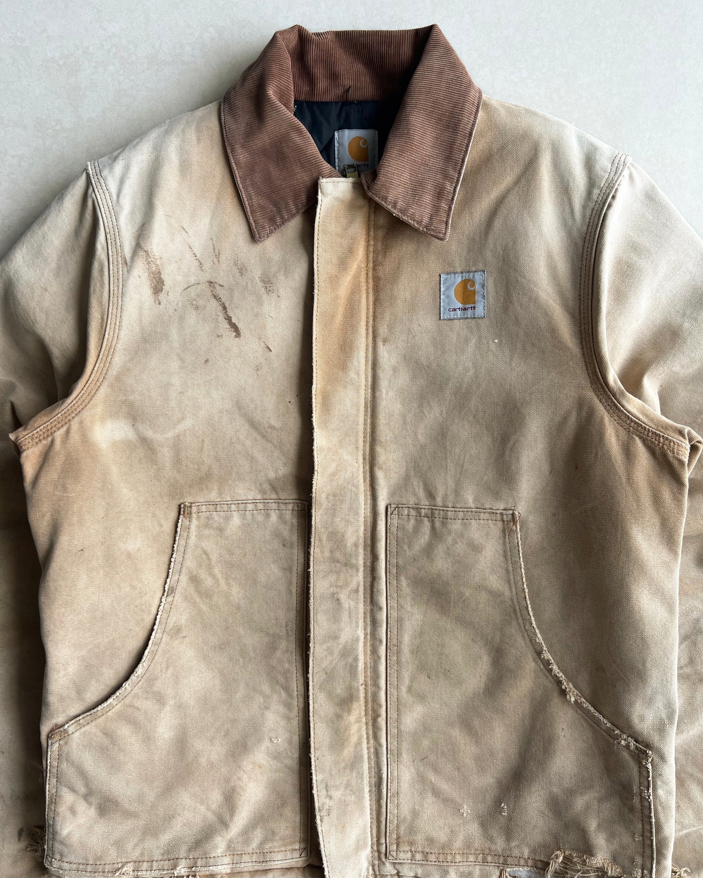 1990S FADED BROWN CARHARTT ARCTIC DISTRESSED WORK JACKET (M)