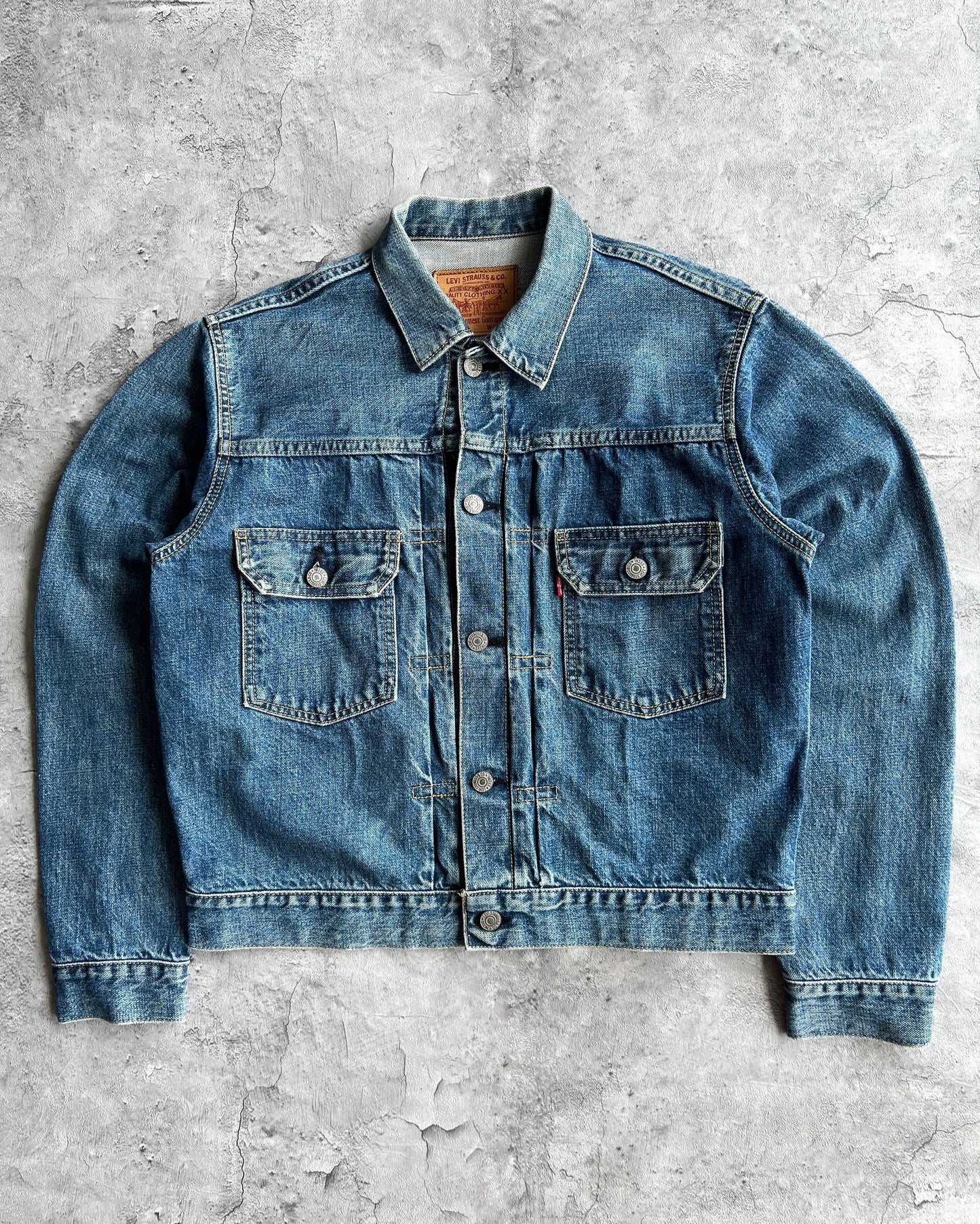 1990S FADED WASHED BIG E LEVI'S TYPE II SELVEDGE DENIM JACKET (S-L)