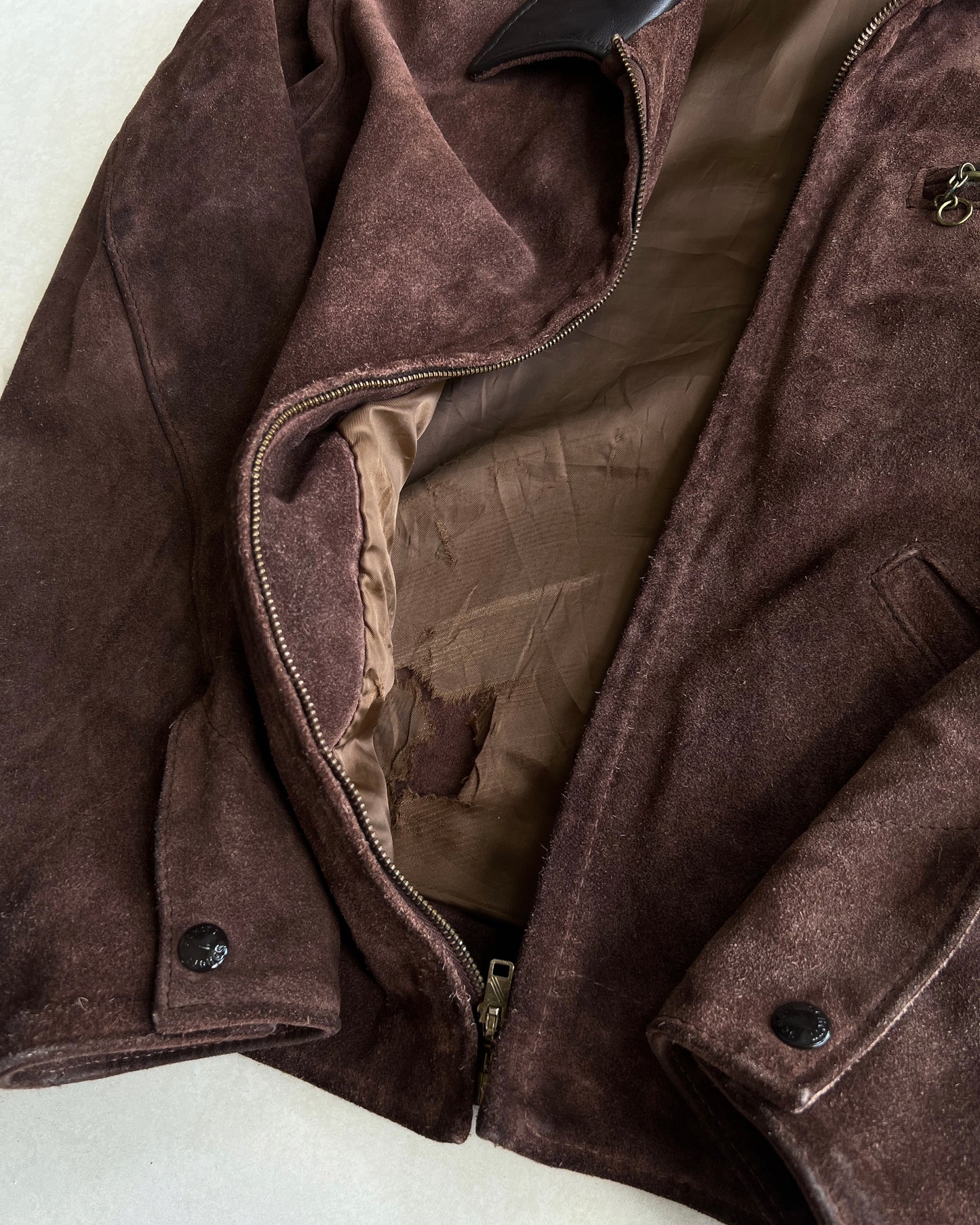 1970S SCHOTT SUEDE LEATHER COLLAR ZIP-UP JACKET (M/L)