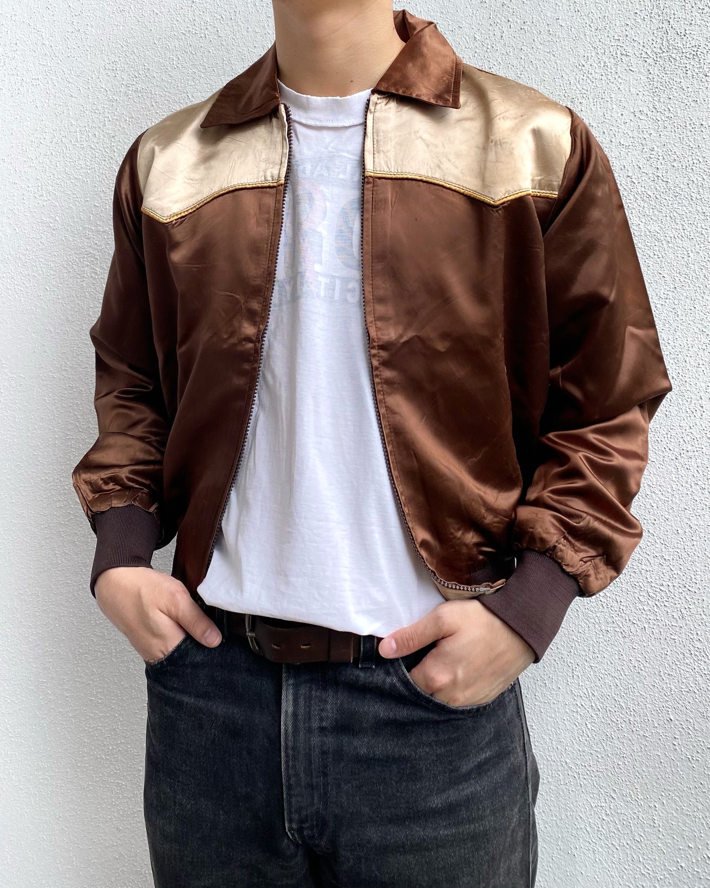 1980S BROWN WESTERN BOMBER JACKET (S-L)