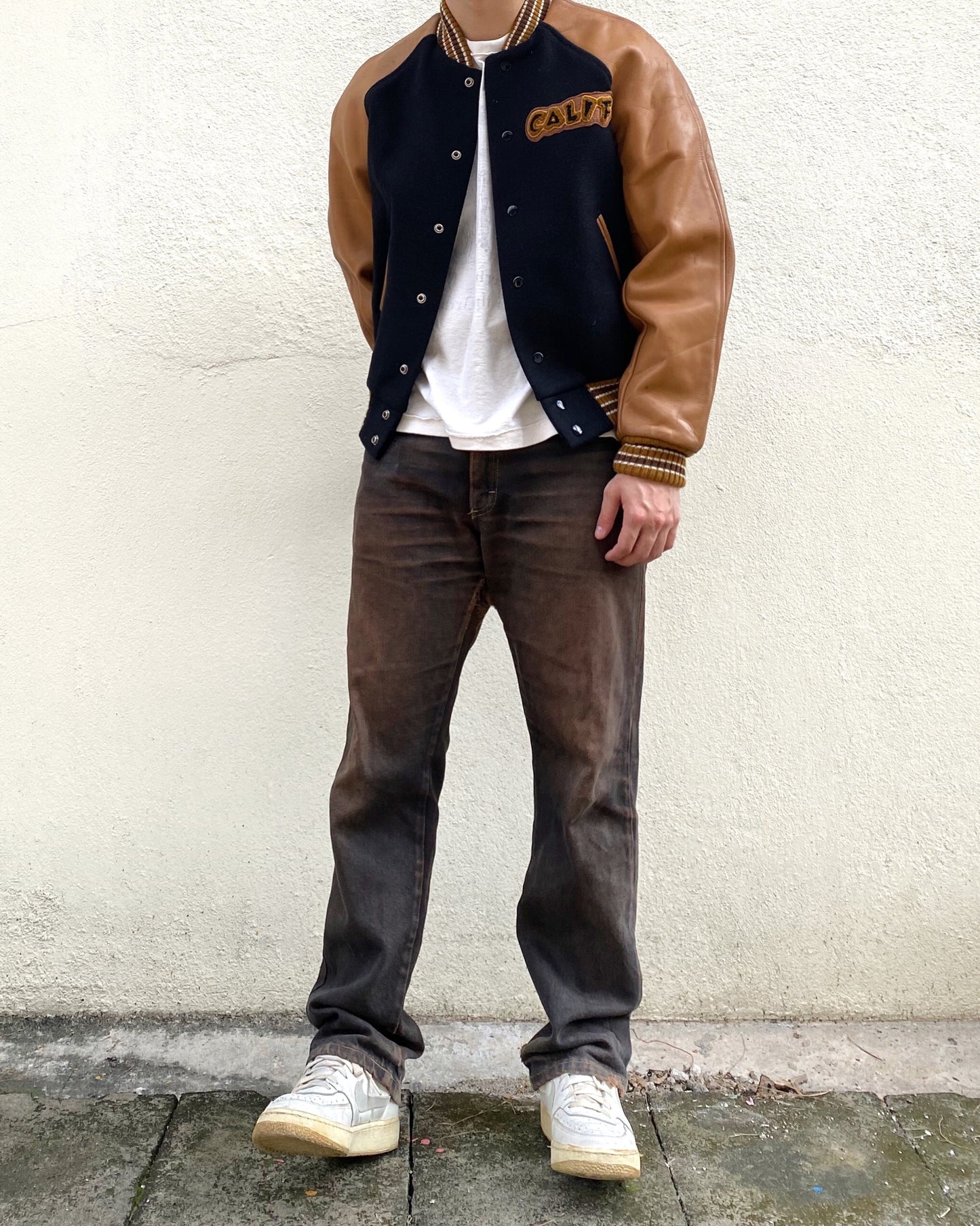2000S ‘CALIF’ LEATHER SLEEVES VARSITY JACKET (M)