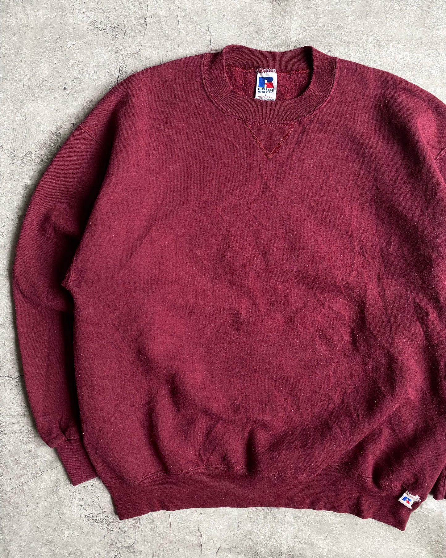 1990S RUSSELL BLANK MAROON CREWNECK SWEATSHIRT (L)