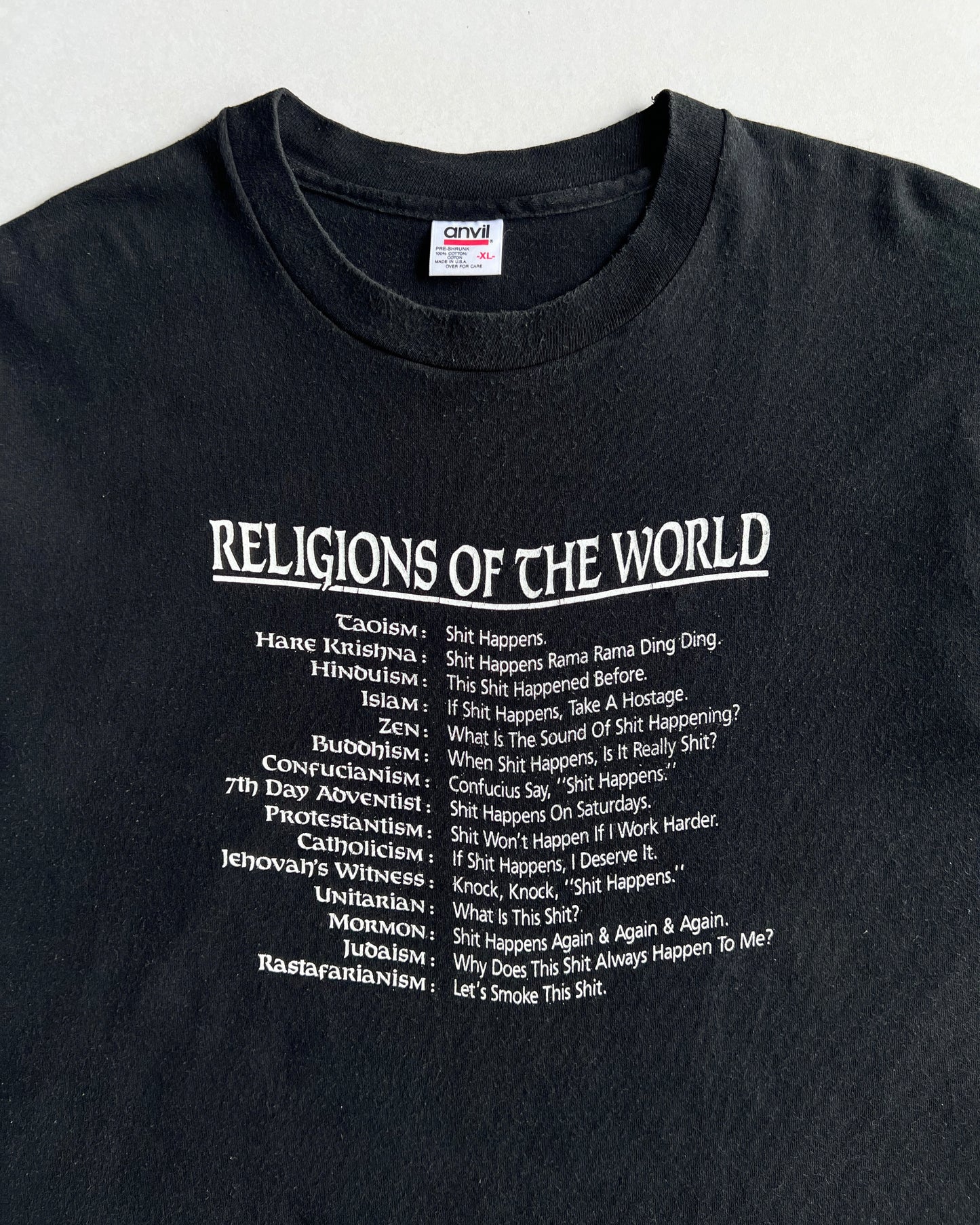 1990S 'RELIGION OF THE WORLD' SINGLE STITCH TEE (XL)
