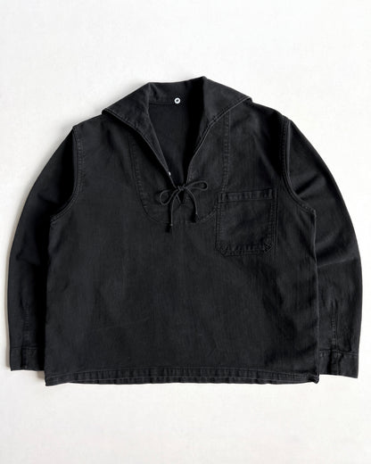 1950S OVERDYED BLACK GERMAN NAVY SAILOR SMOCK (L)