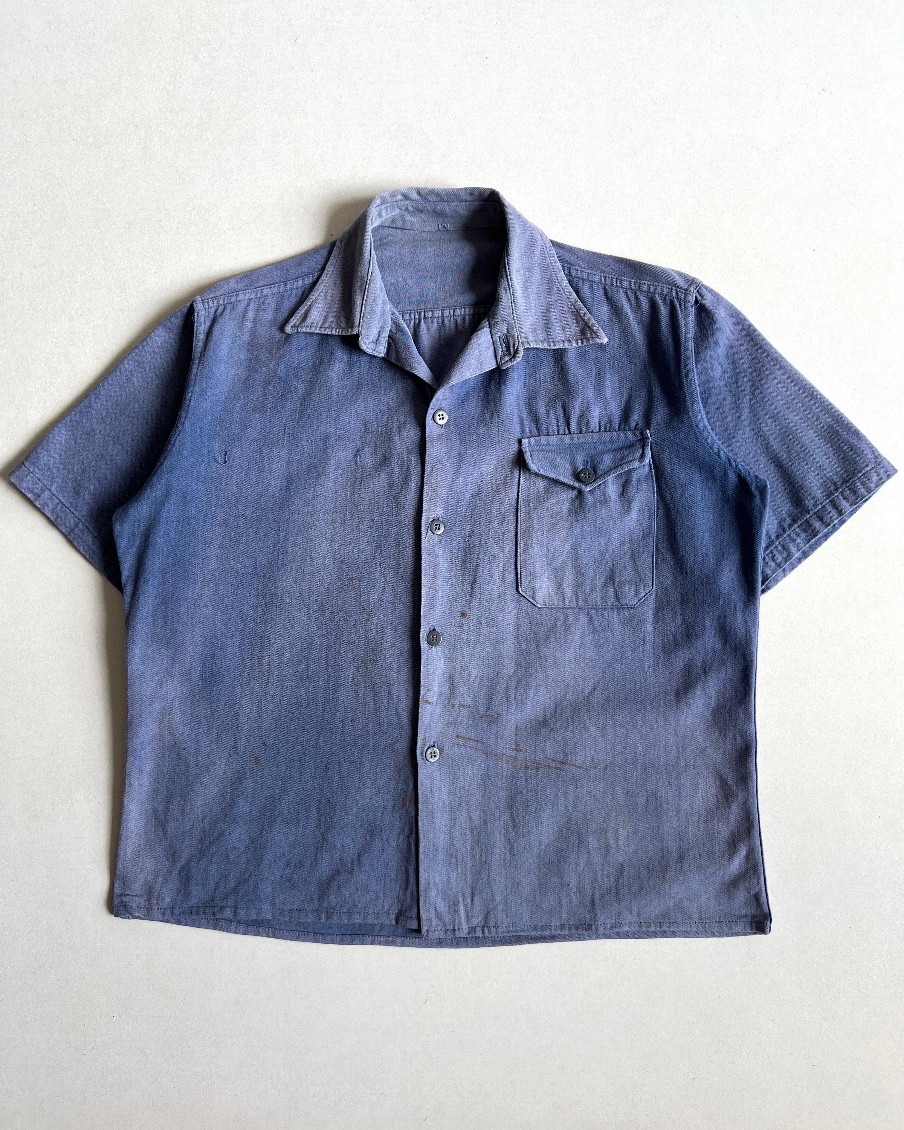 1950S SUN FADED FRENCH HBT WORK SHIRT (L)