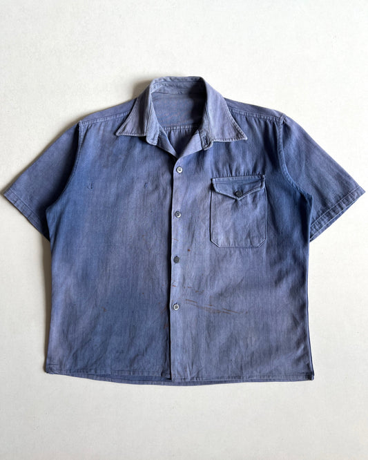 1950S SUN FADED FRENCH HBT WORK SHIRT (L)