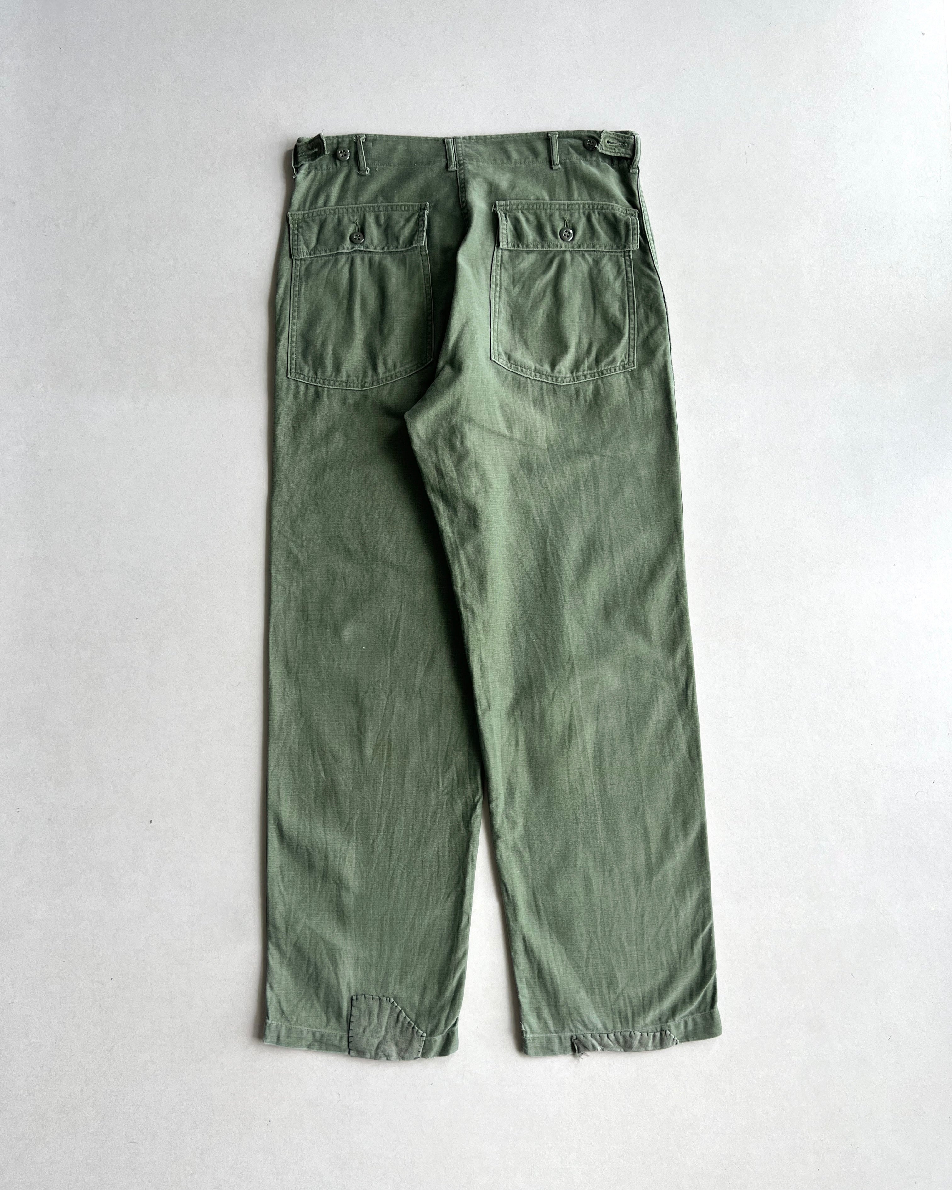 1960S US ARMY OG-107 SATEEN REAPAIRED TROUSERS (34X33)