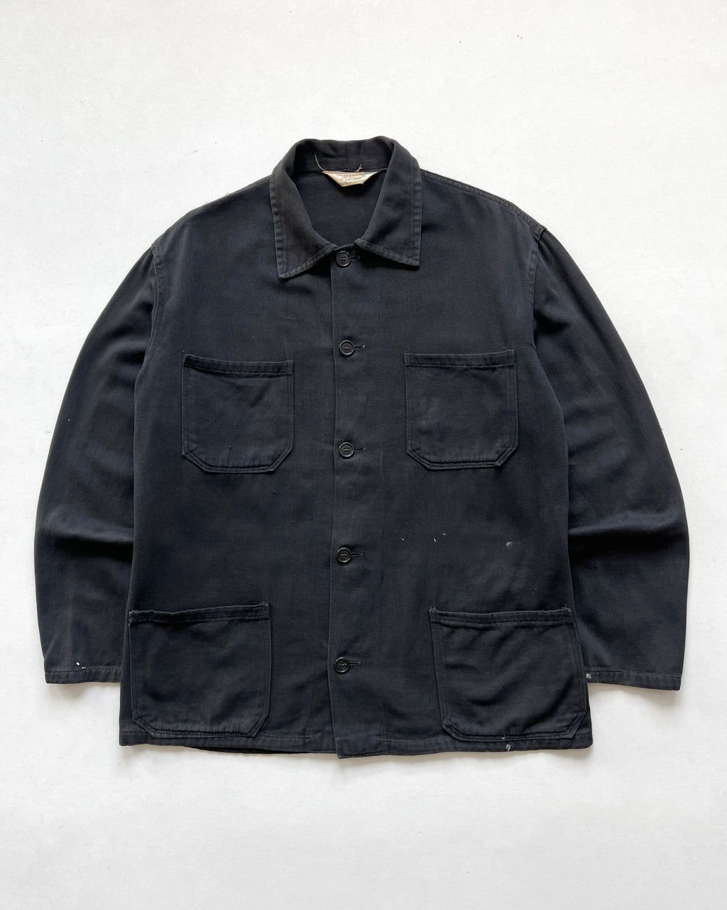 1970S FADED BLACK FRENCH WORK JACKET (L)