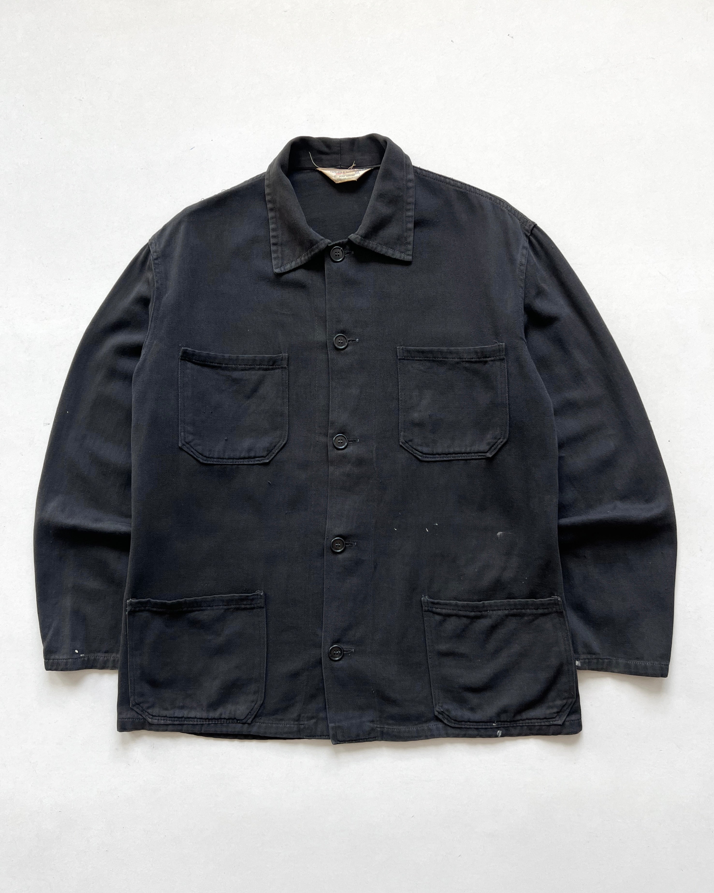 1970S FADED BLACK FRENCH WORK JACKET (L)