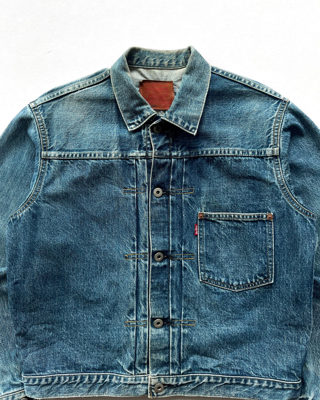 1990S FADED LEVI'S BIG E TYPE I SELVEDGE DENIM JACKET (M)